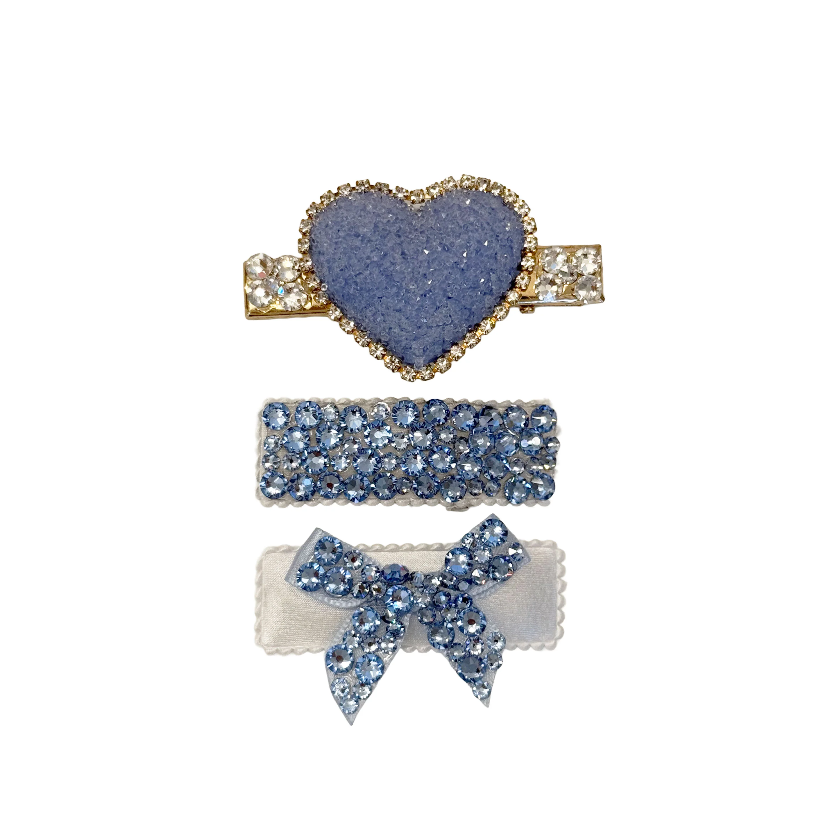 3 Pack Clip Set: Crystal Heart: Blue