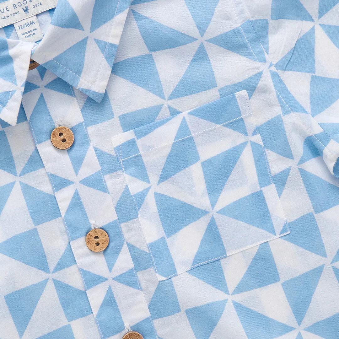 Baby Boys Jack Shirt - Blue Triangle Check - Image 2