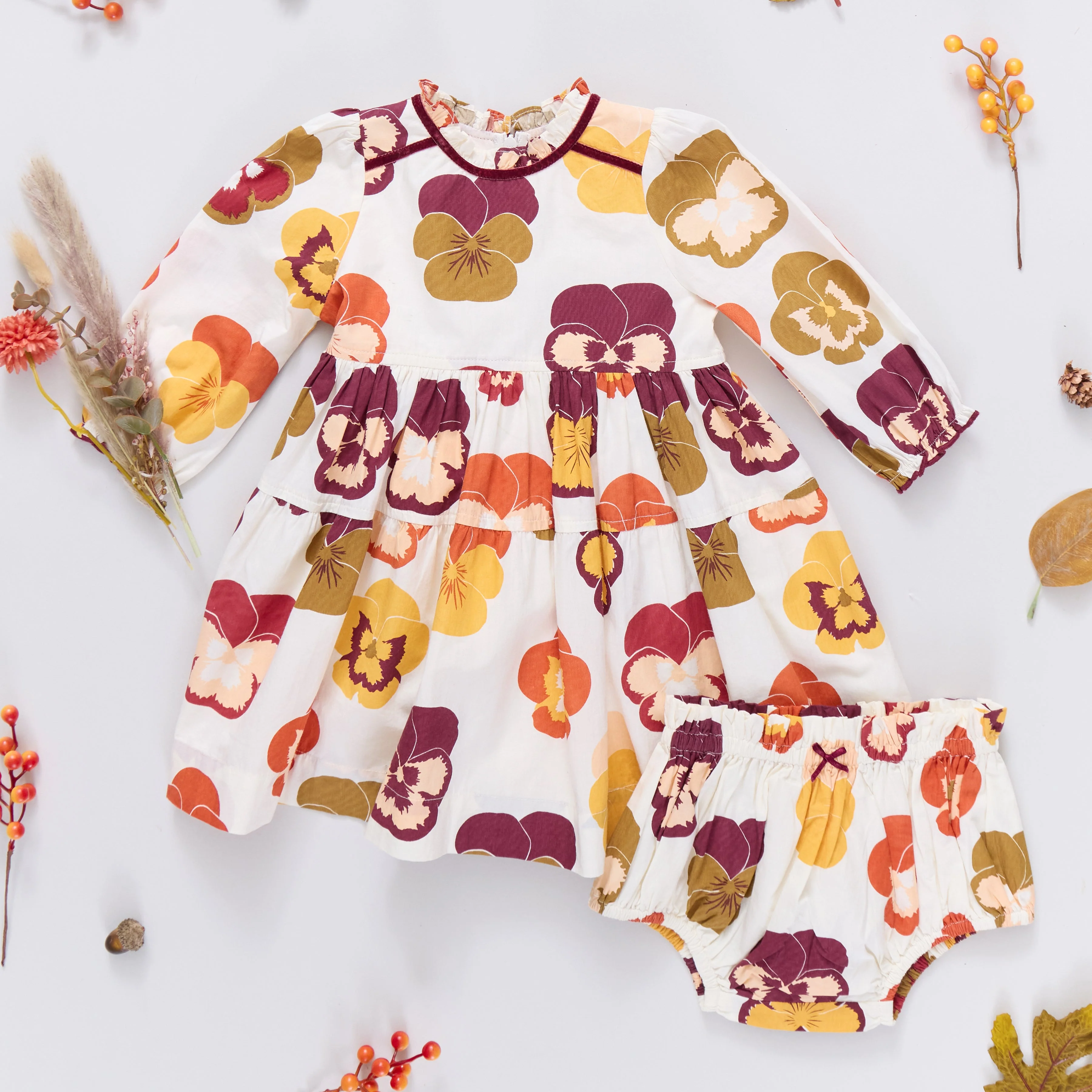 Baby Girls Charlie Dress Set - Autumn Pansies - Image 3