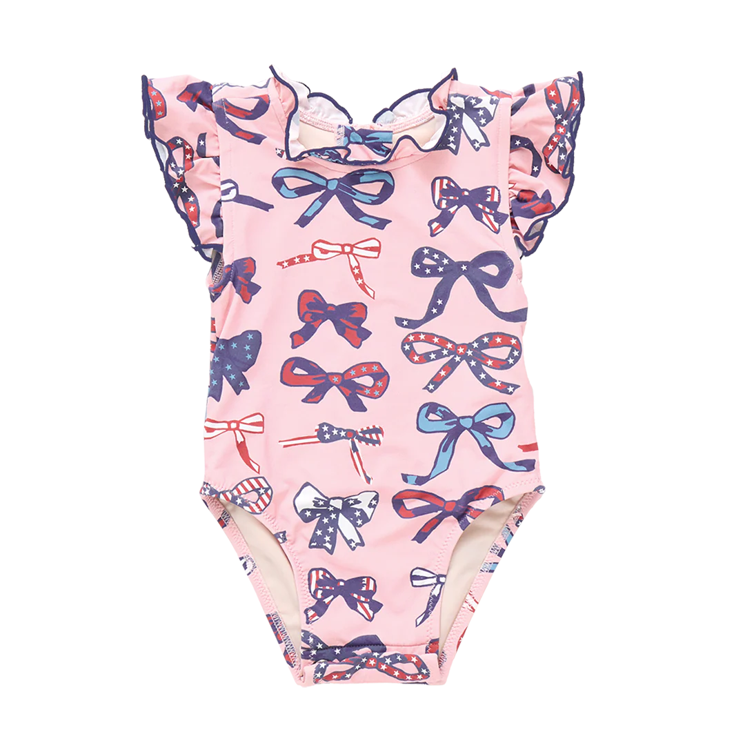 Baby Girls Jennifer Suit - Pink Patriotic Bows