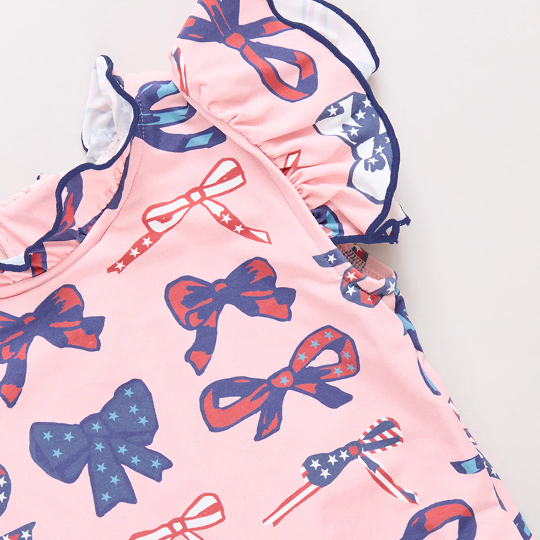 Baby Girls Jennifer Suit - Pink Patriotic Bows - Image 2