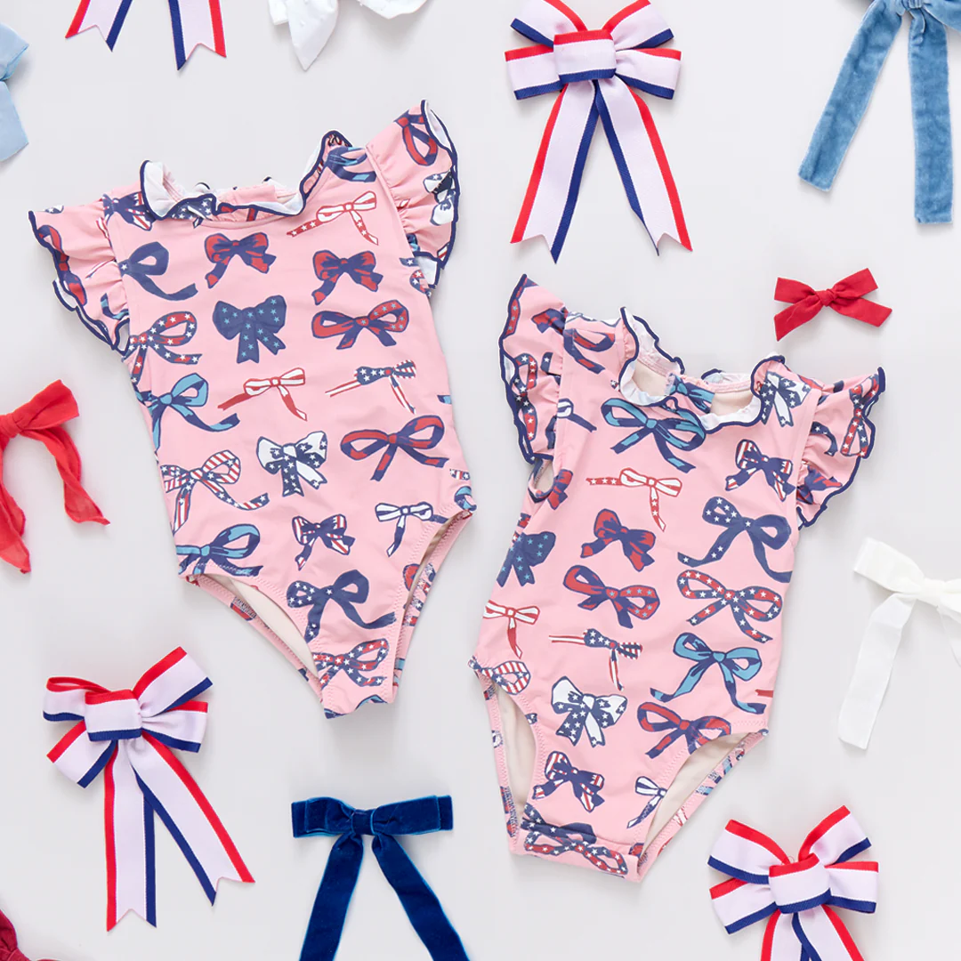 Baby Girls Jennifer Suit - Pink Patriotic Bows - Image 3
