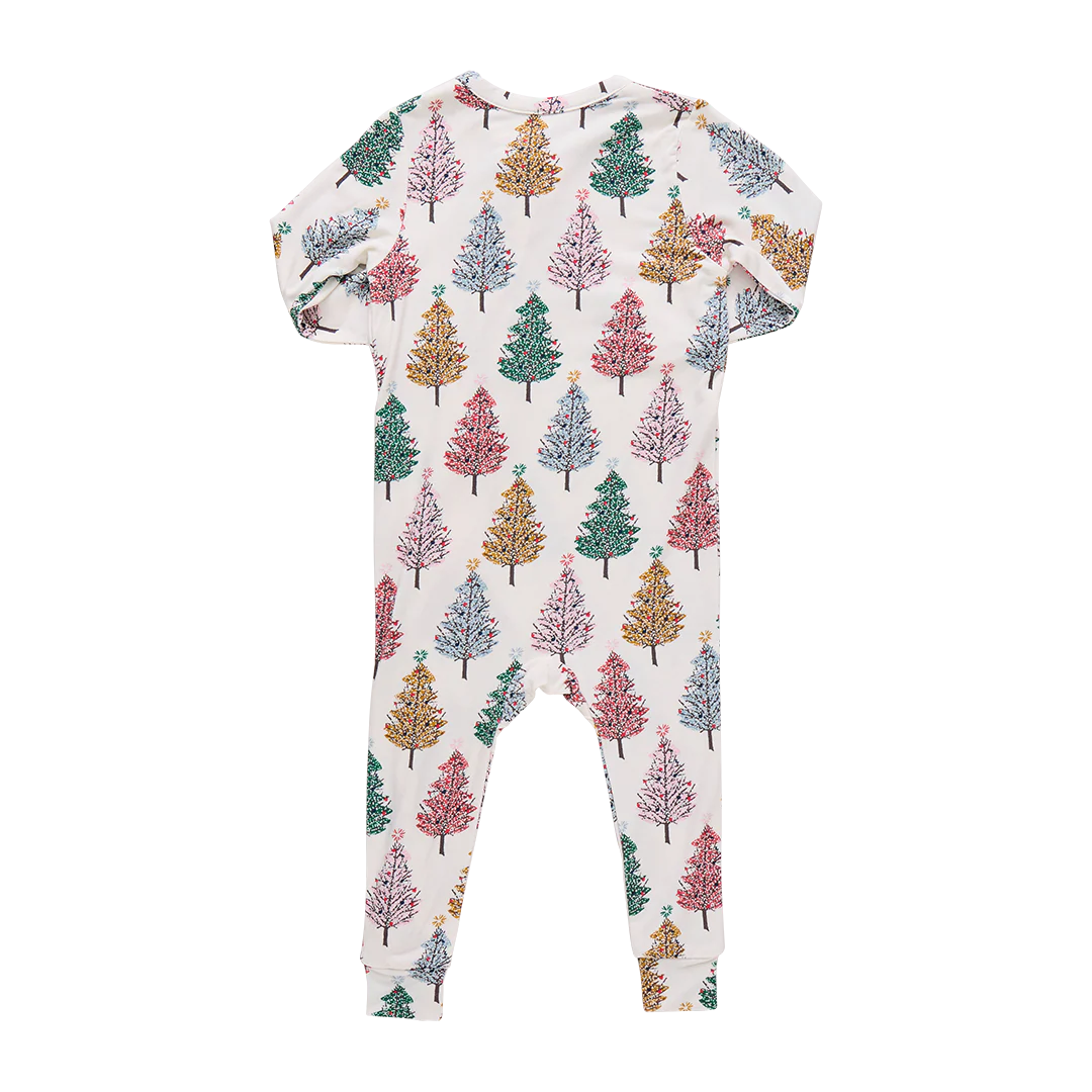 Baby Ruffle Bamboo Romper - Multi Christmas Trees - Image 5