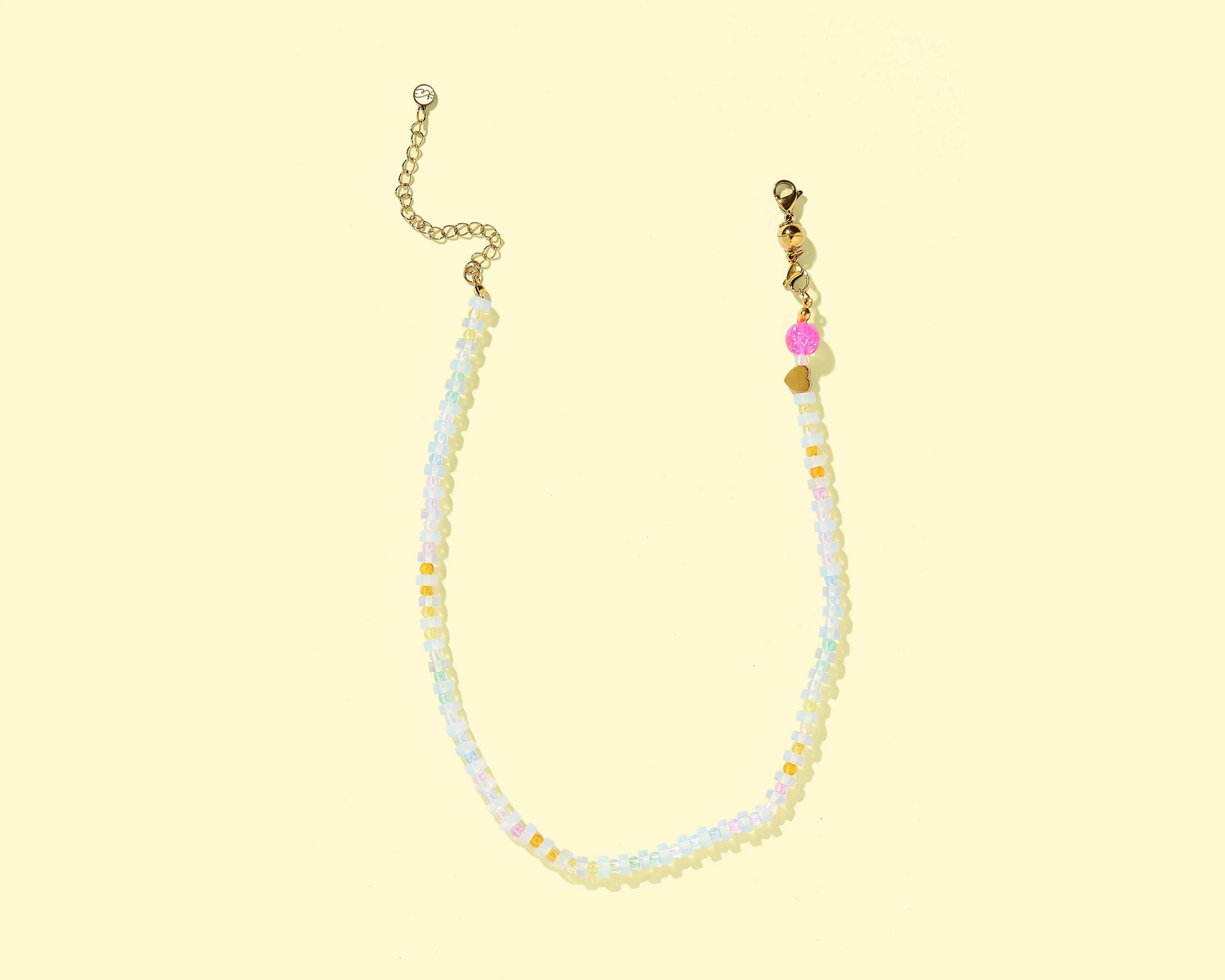 Maggie Beaded Necklace - White Opals + Multi-Colored