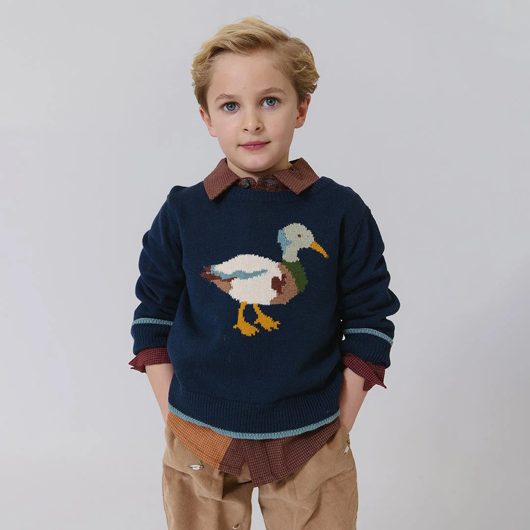 Boys Oliver Sweater - Navy Mallard - Image 2