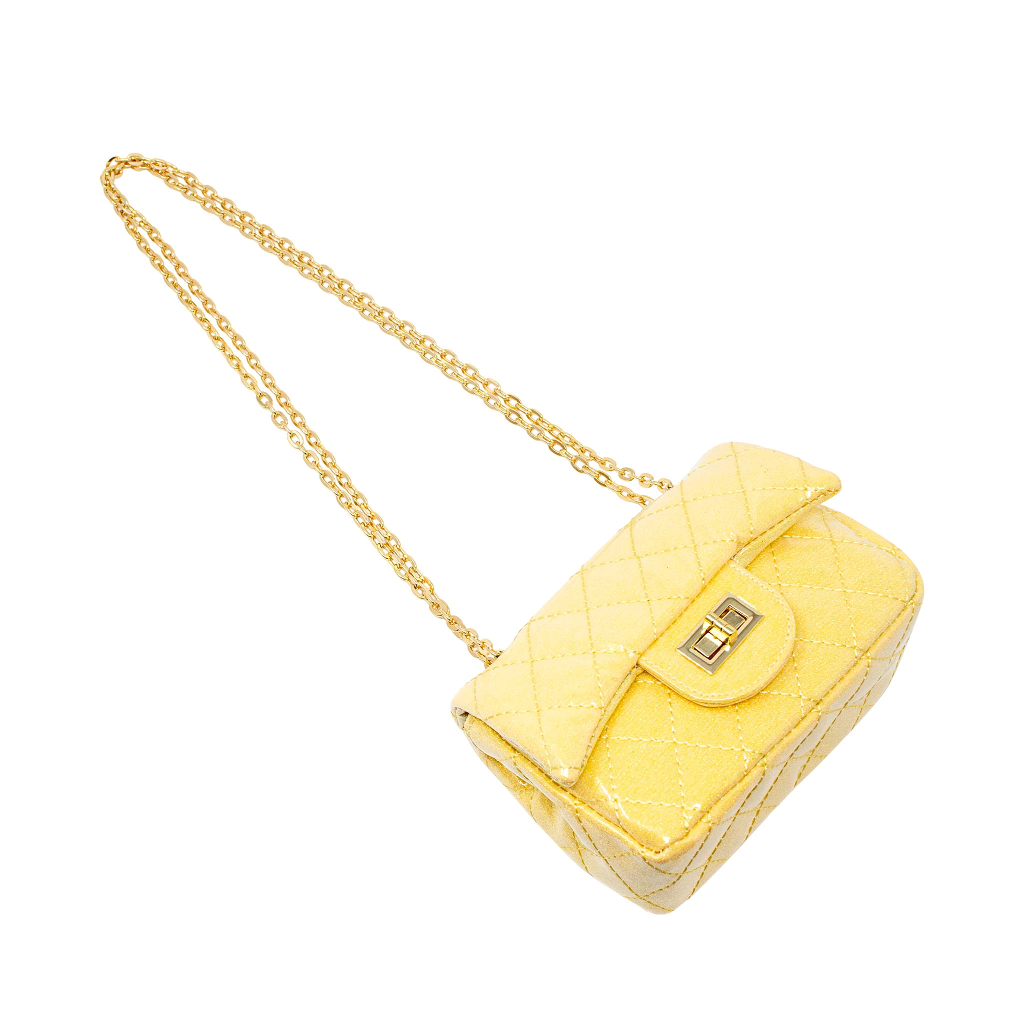 Classic Quilted Sparkle Mini Purse - Yellow - Image 4