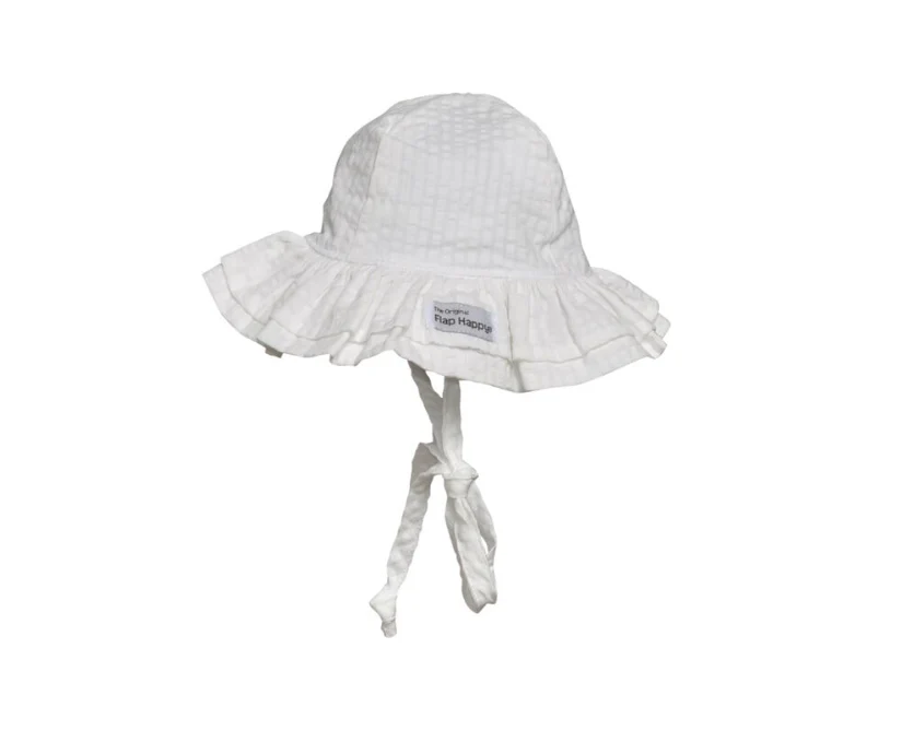 Double Ruffle Sun Hat - Vanilla Seersucker