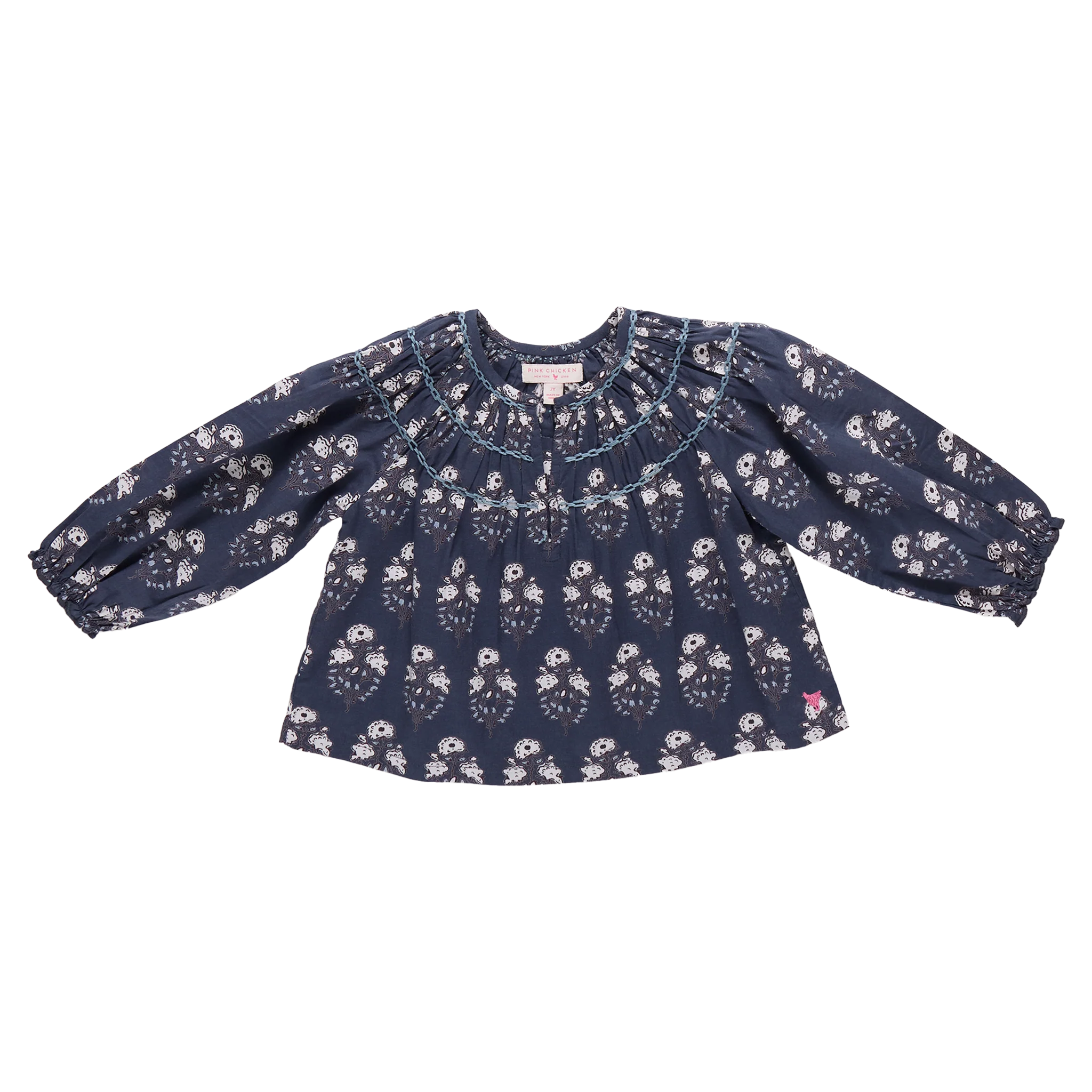Girls Ava Top - Navy Strawflower