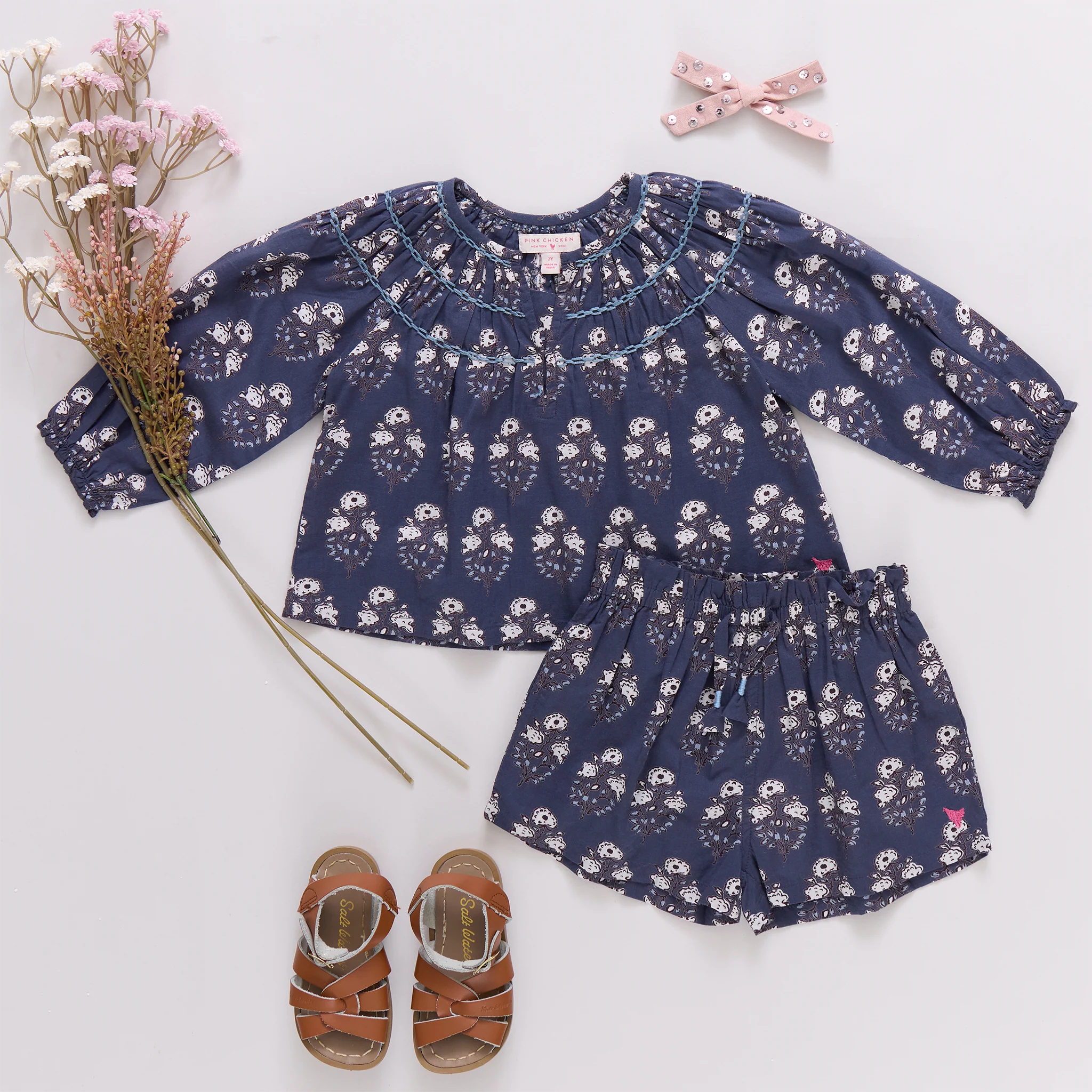 Girls Ava Top - Navy Strawflower - Image 3