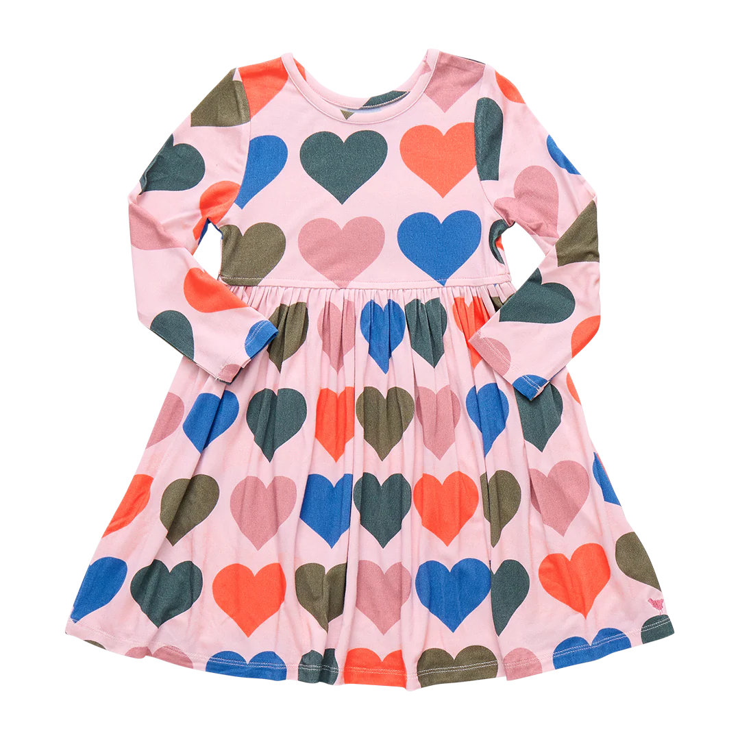 Girls Bamboo Steph Dress - Pink Oversized Hearts