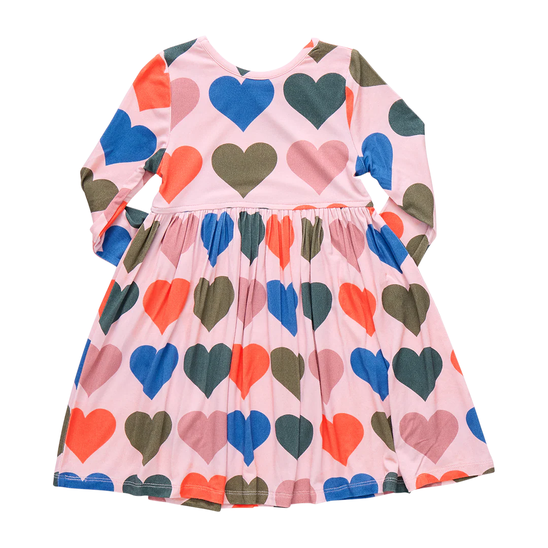 Girls Bamboo Steph Dress - Pink Oversized Hearts - Image 4