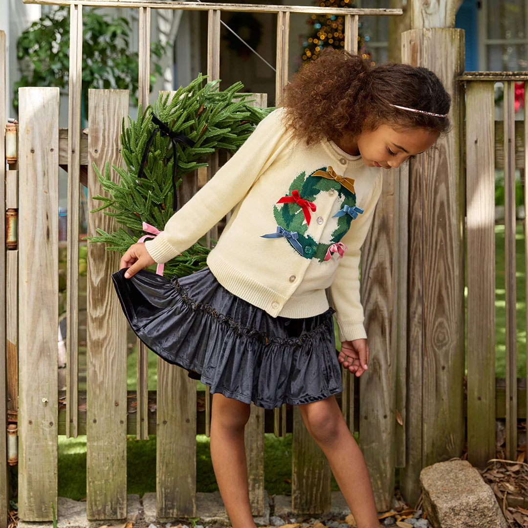 Girls Delaney Skirt - Black Velour - Image 2