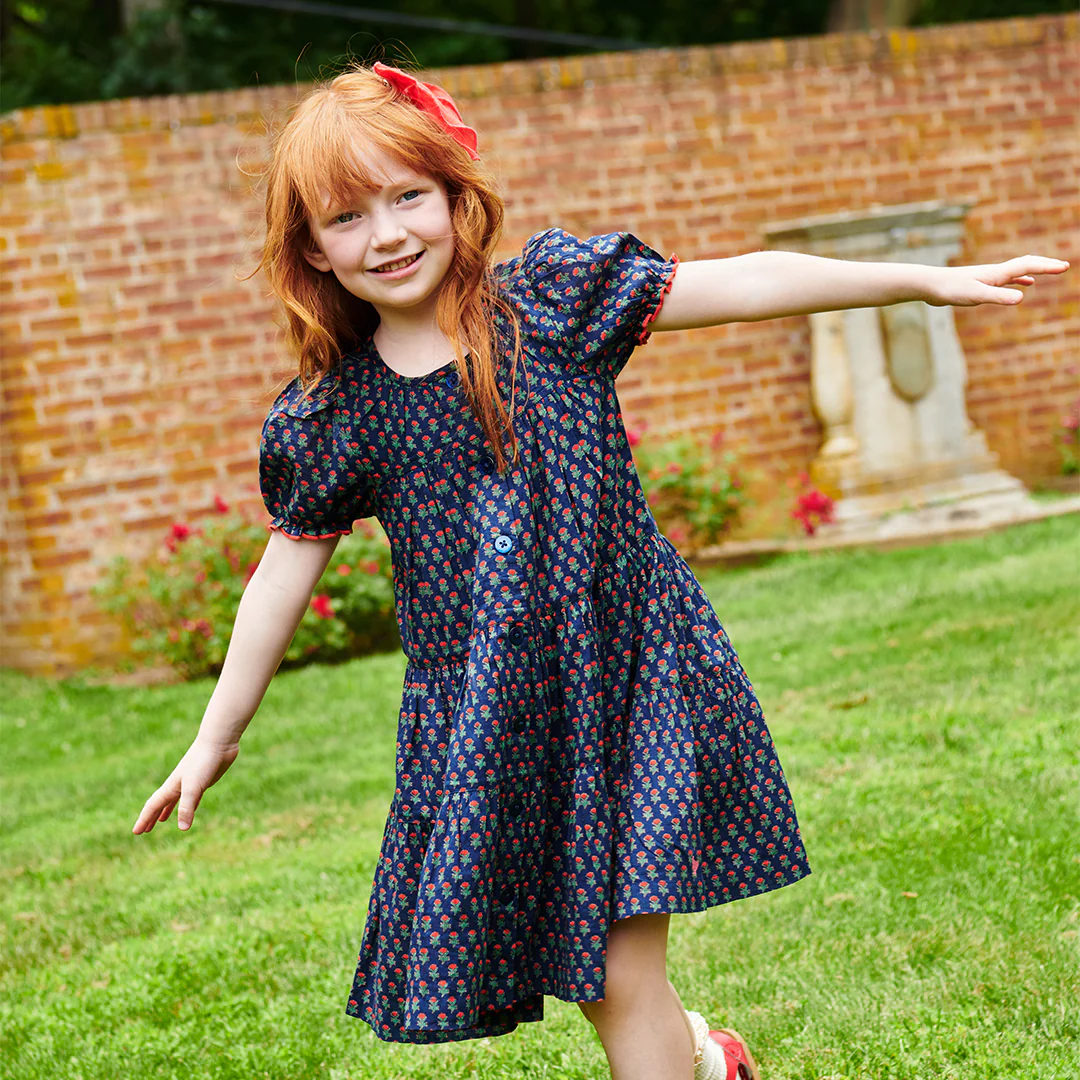 Girls Elizabeth Dress - Navy Carnation - Image 2