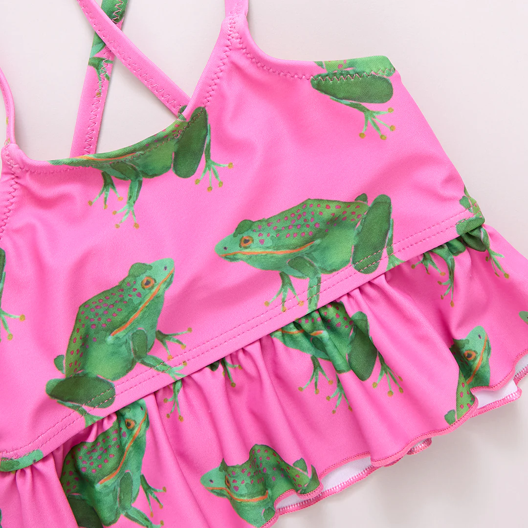 Girls Joy Tankini - Magenta Pink Frogs - Image 3