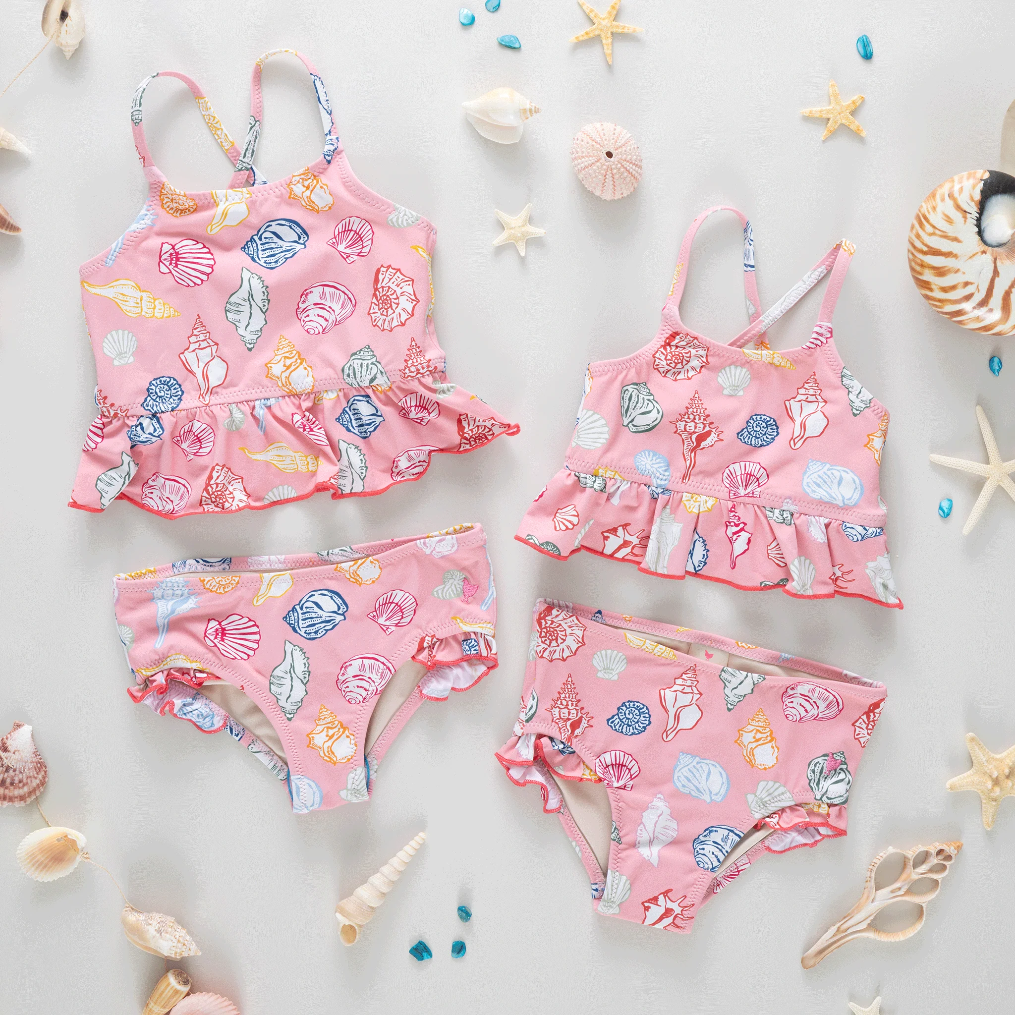 Girls Joy Tankini - Pink Seashells - Image 3