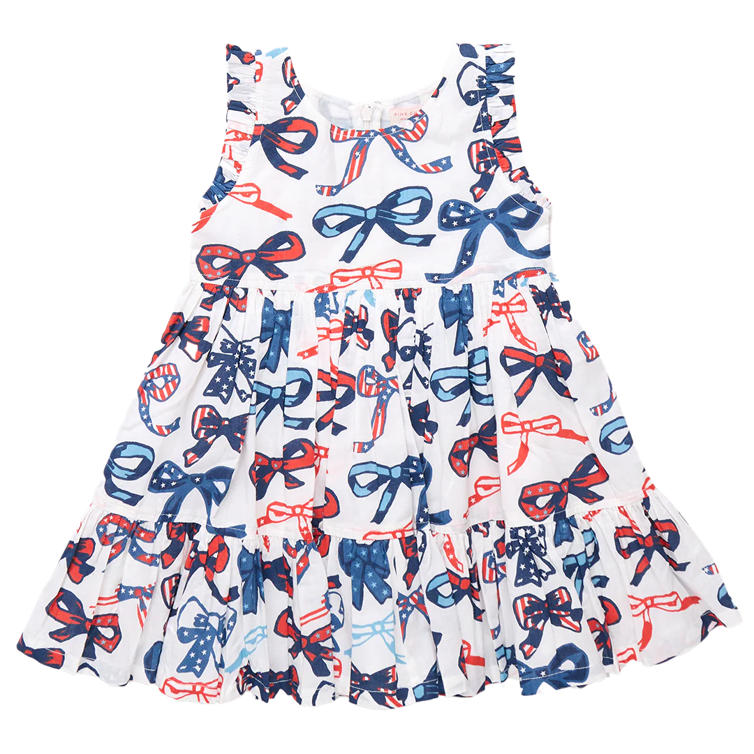 Girls Kelsey Dress - Red White and Bows