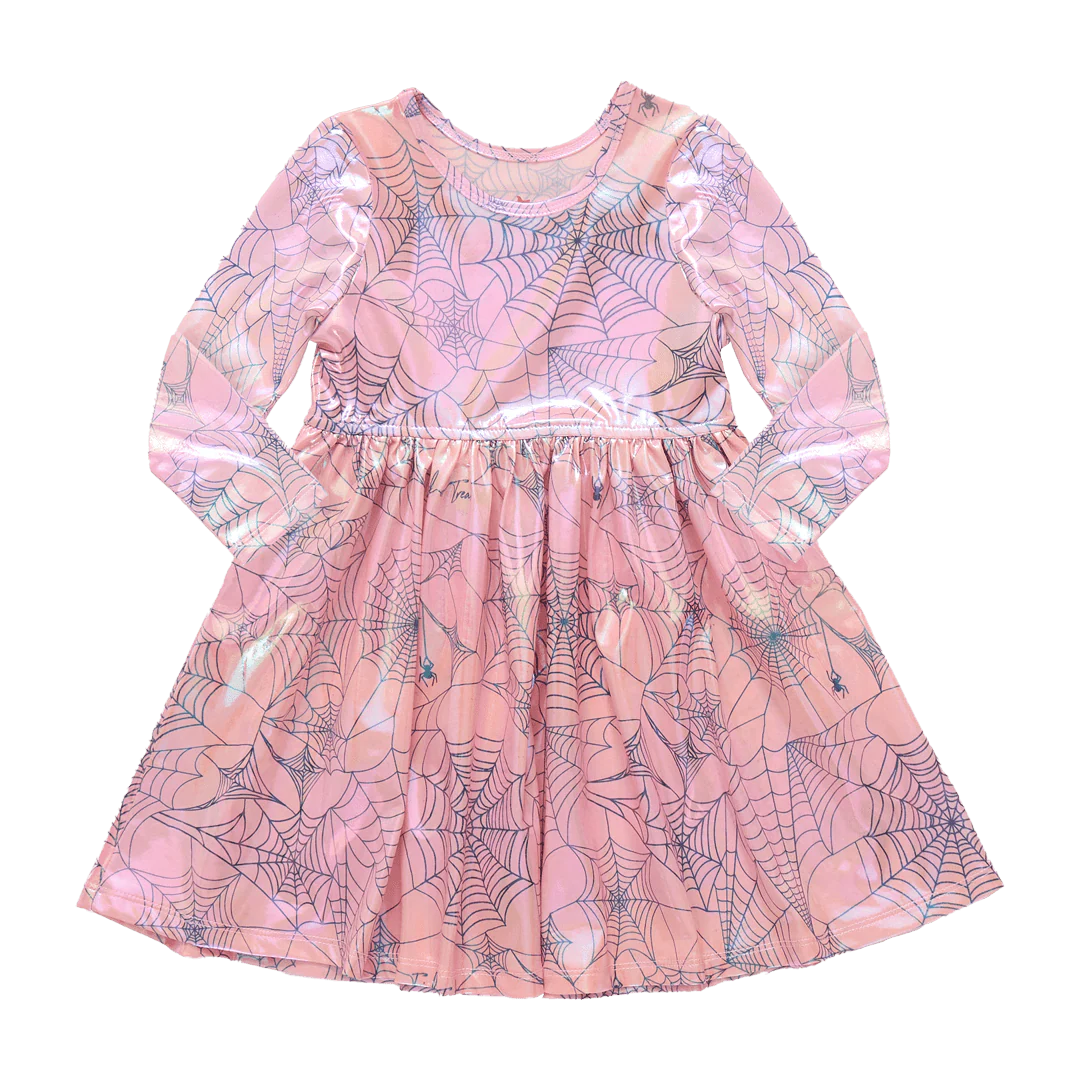 Girls Lame Steph Dress - Pink Spider Web