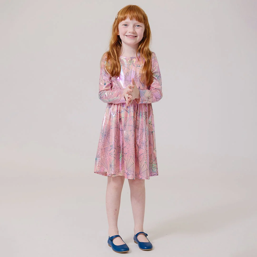 Girls Lame Steph Dress - Pink Spider Web - Image 2