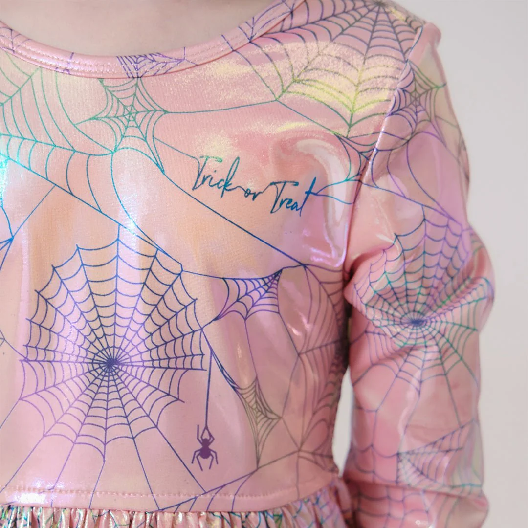 Girls Lame Steph Dress - Pink Spider Web - Image 3