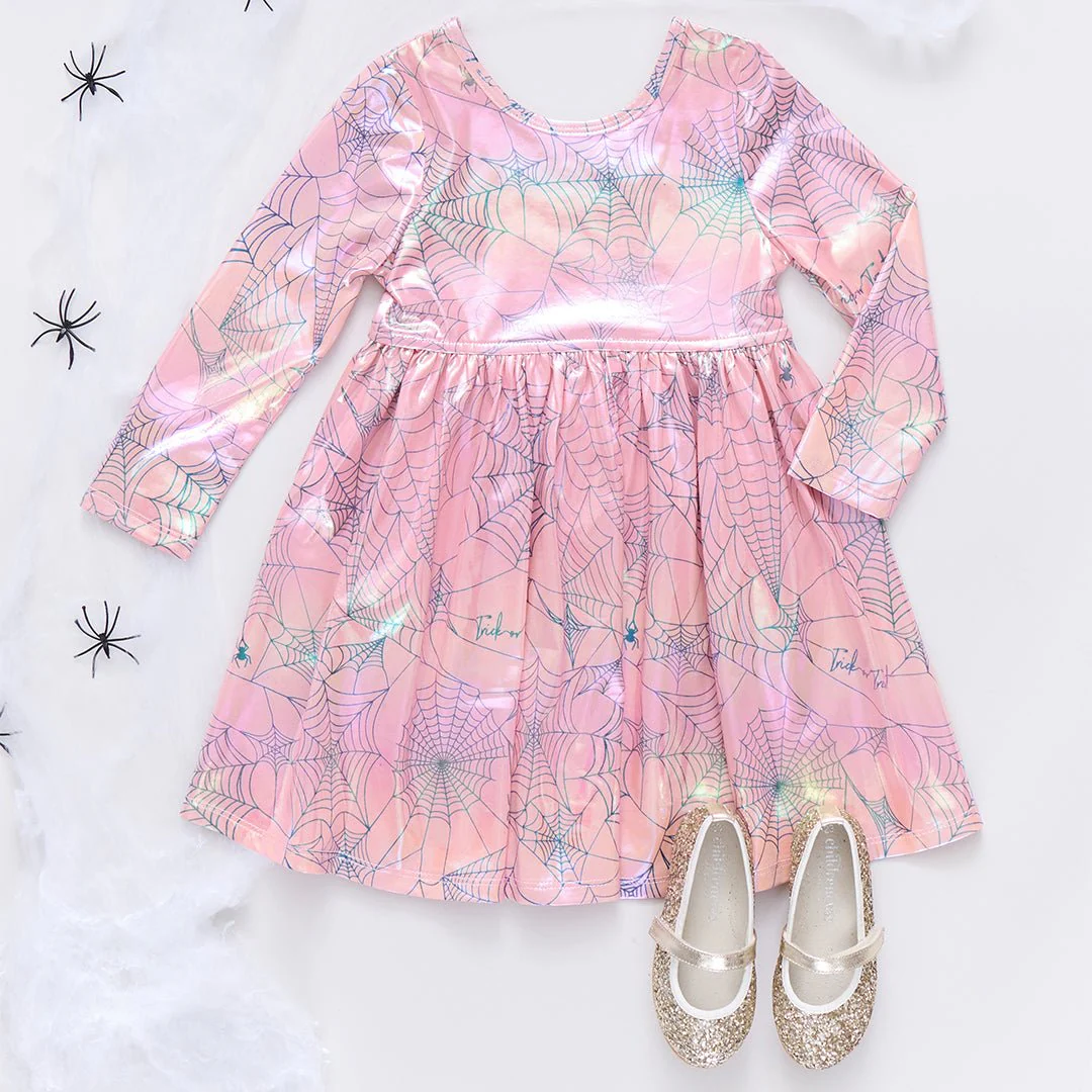 Girls Lame Steph Dress - Pink Spider Web - Image 5
