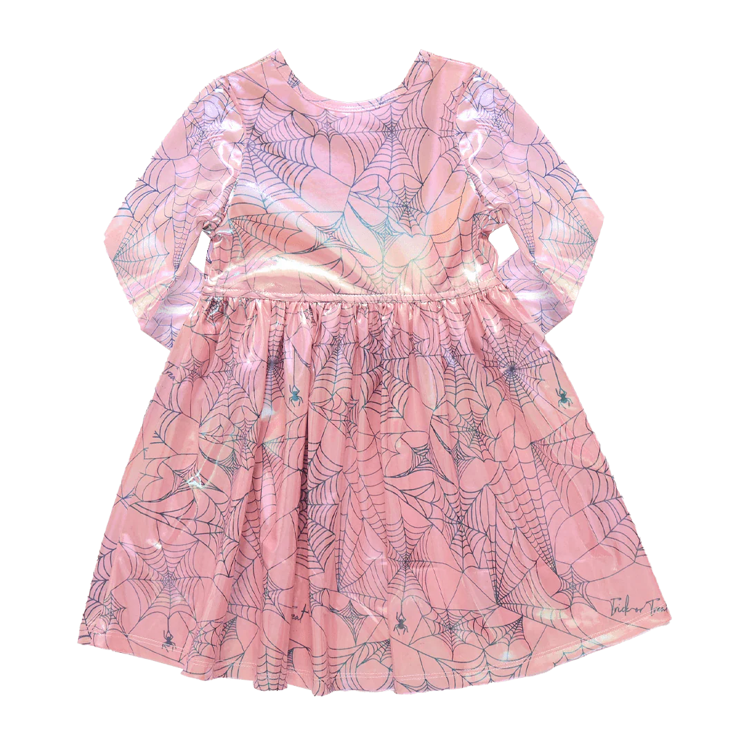 Girls Lame Steph Dress - Pink Spider Web - Image 6