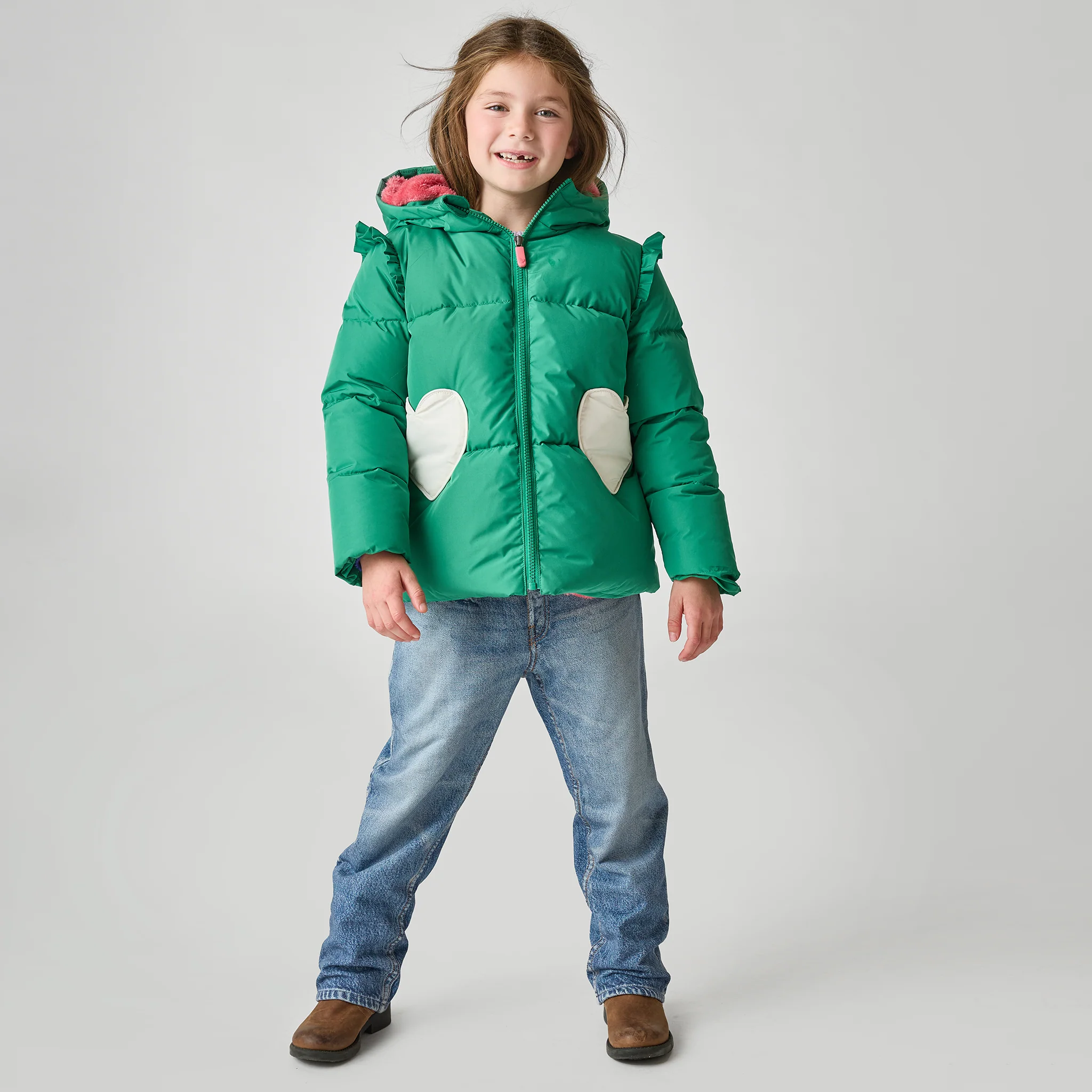 Girls Paris Puffer - Scallop Heart Pocket - Image 4
