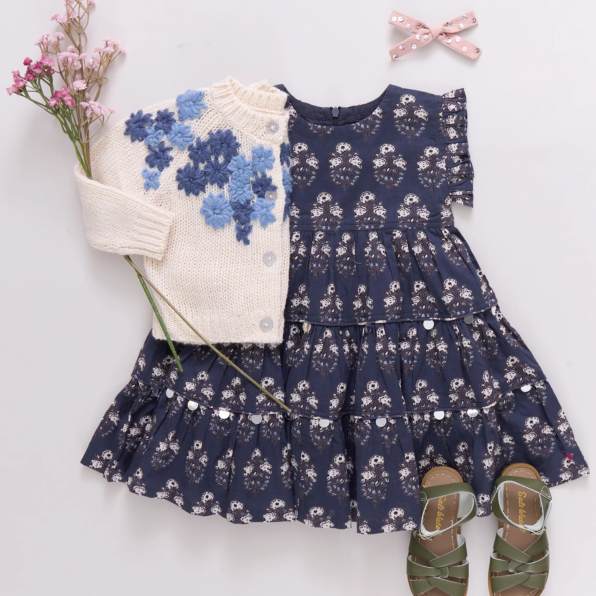 Girls Peachy Dress - Navy Strawflower - Image 3