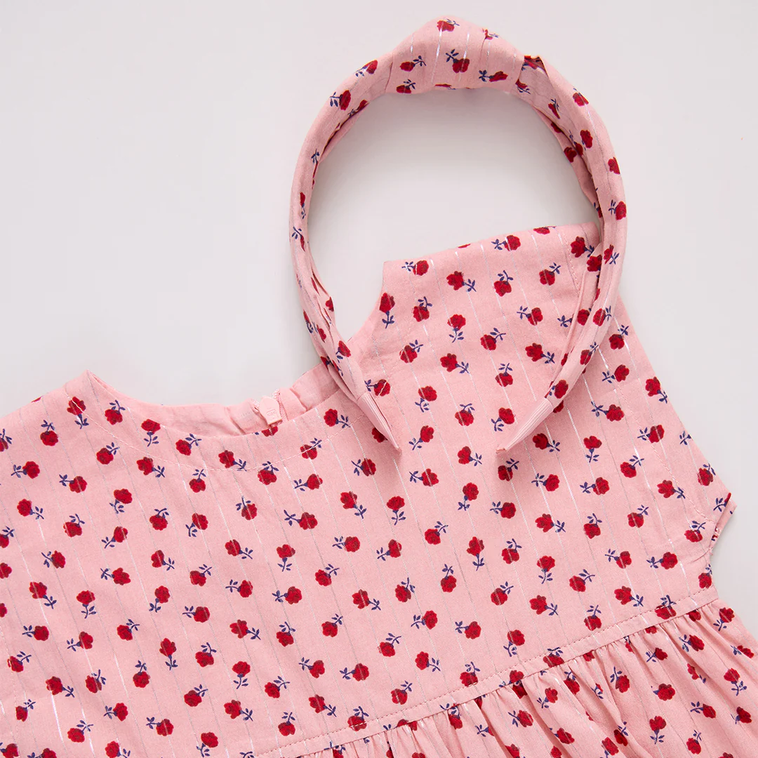 Girls Peachy Dress - Pink Tiny Roses - Image 3