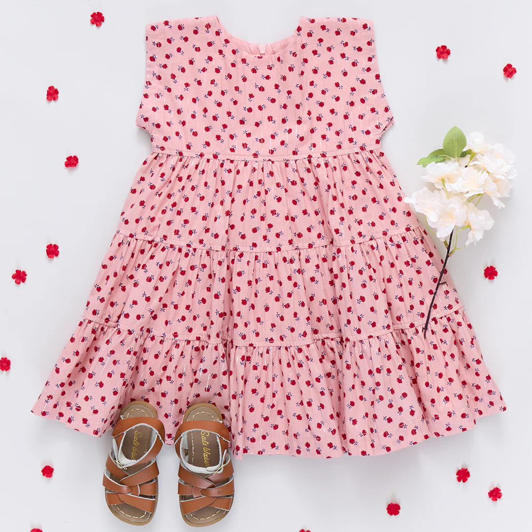 Girls Peachy Dress - Pink Tiny Roses - Image 6