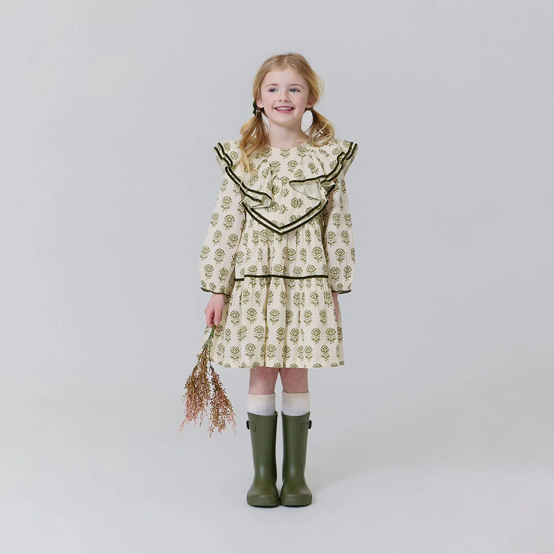 Girls Raphaela Dress - Olive Rose Floral - Image 2