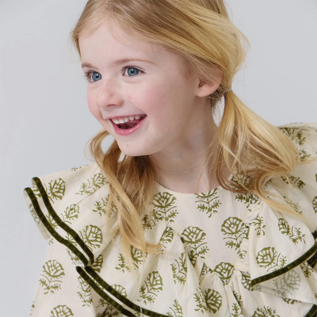 Girls Raphaela Dress - Olive Rose Floral - Image 3