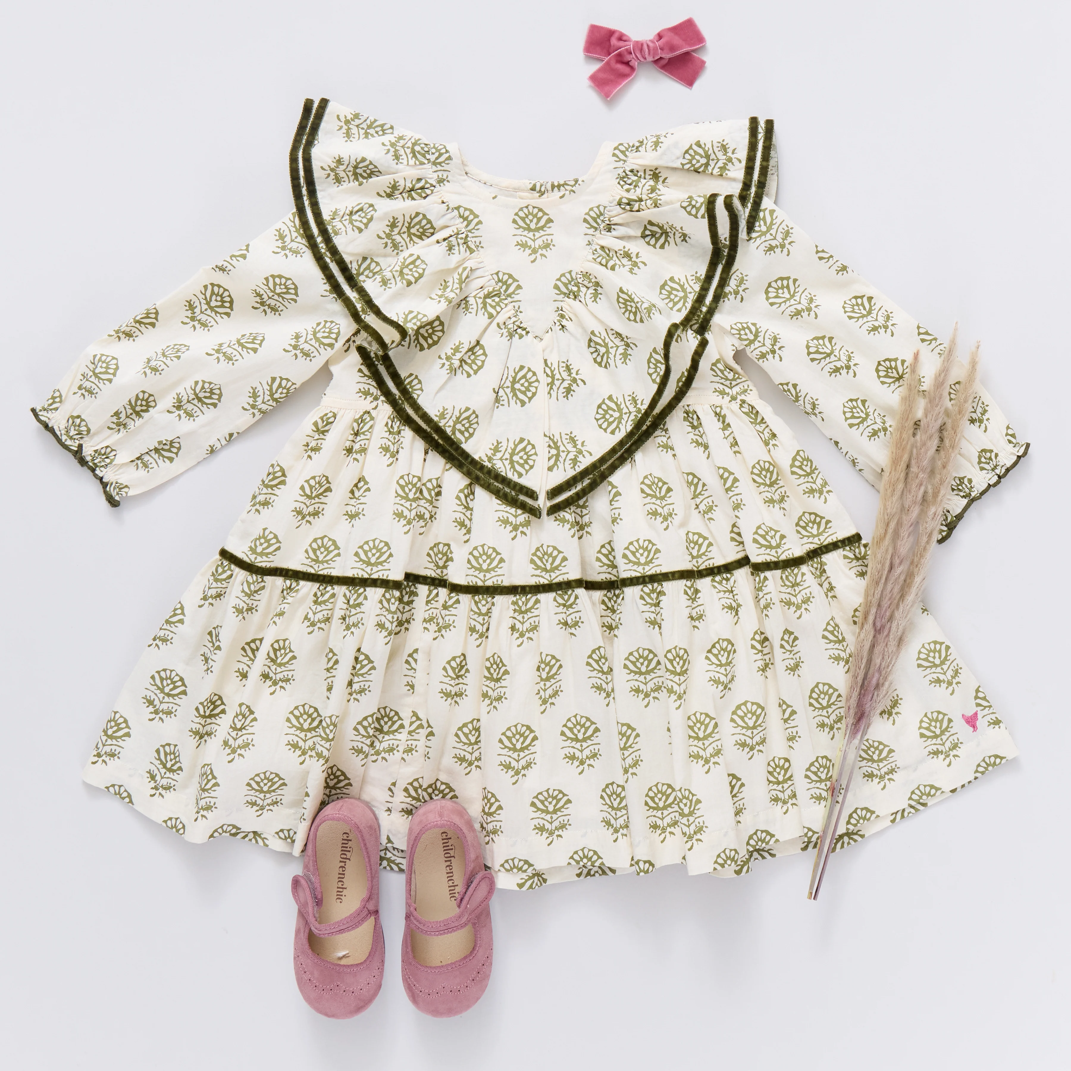 Girls Raphaela Dress - Olive Rose Floral - Image 4