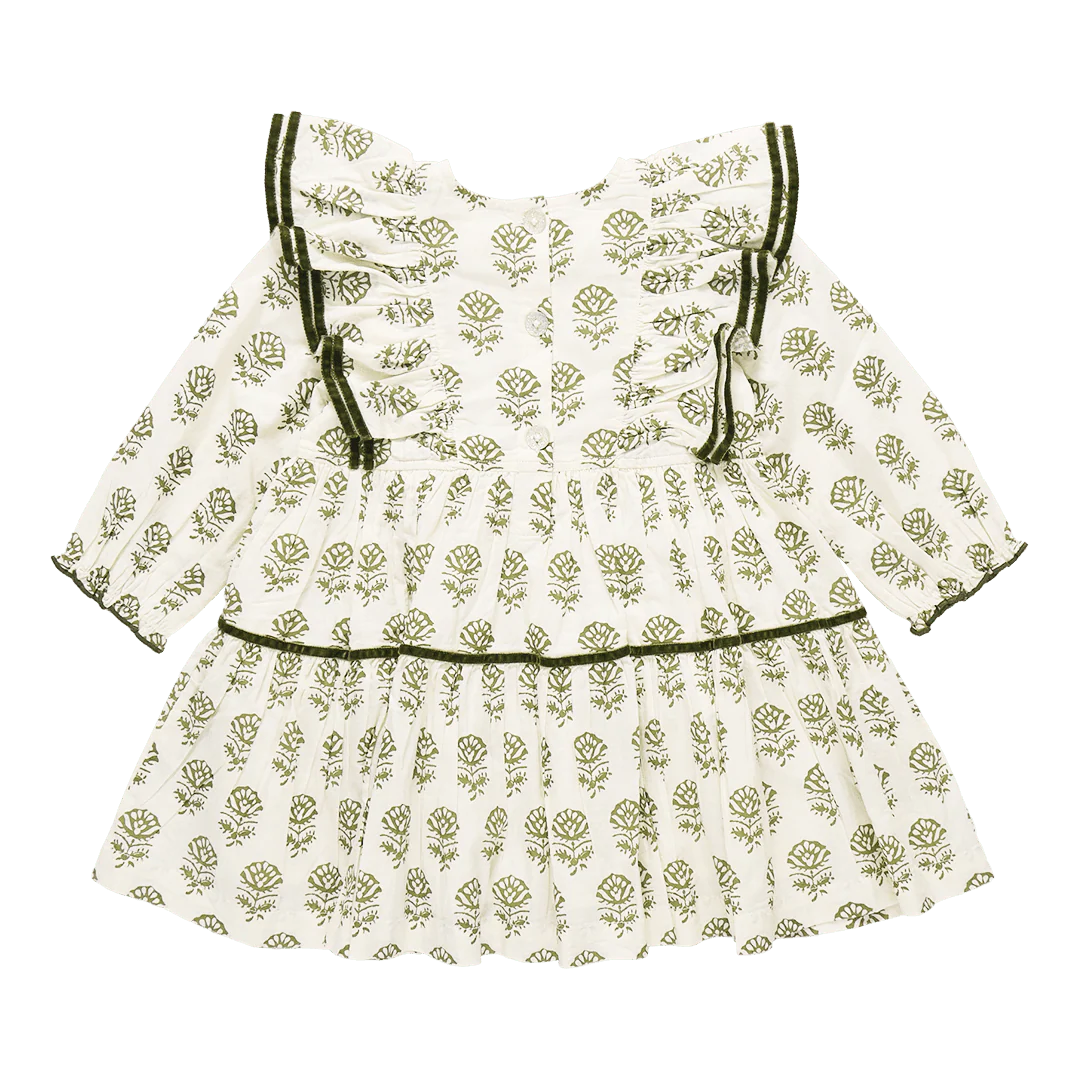 Girls Raphaela Dress - Olive Rose Floral - Image 5