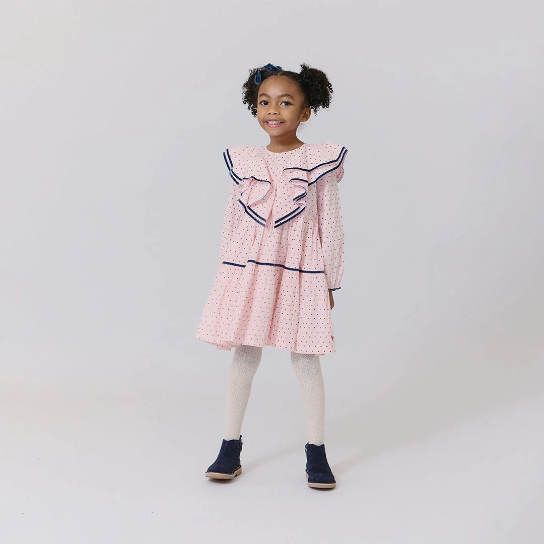 Girls Raphaela Dress - Strawberry Cream Polka Dot - Image 2