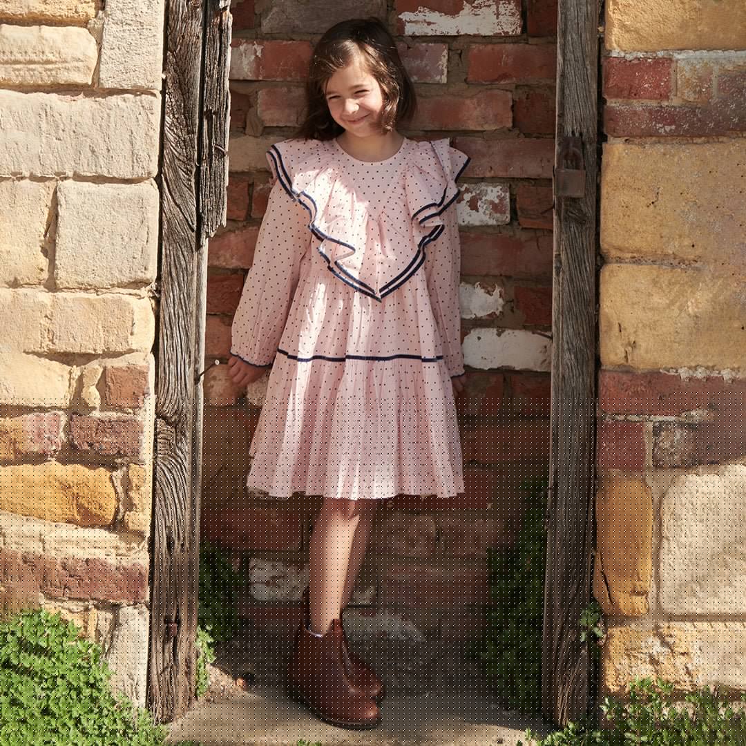 Girls Raphaela Dress - Strawberry Cream Polka Dot - Image 3