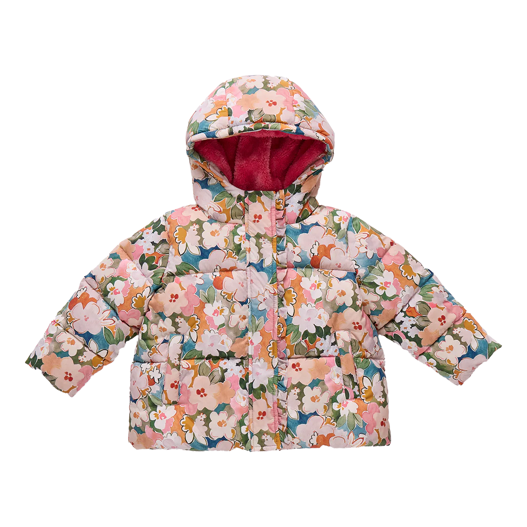 Girls Ruffle Pete Puffer - Watercolor Floral