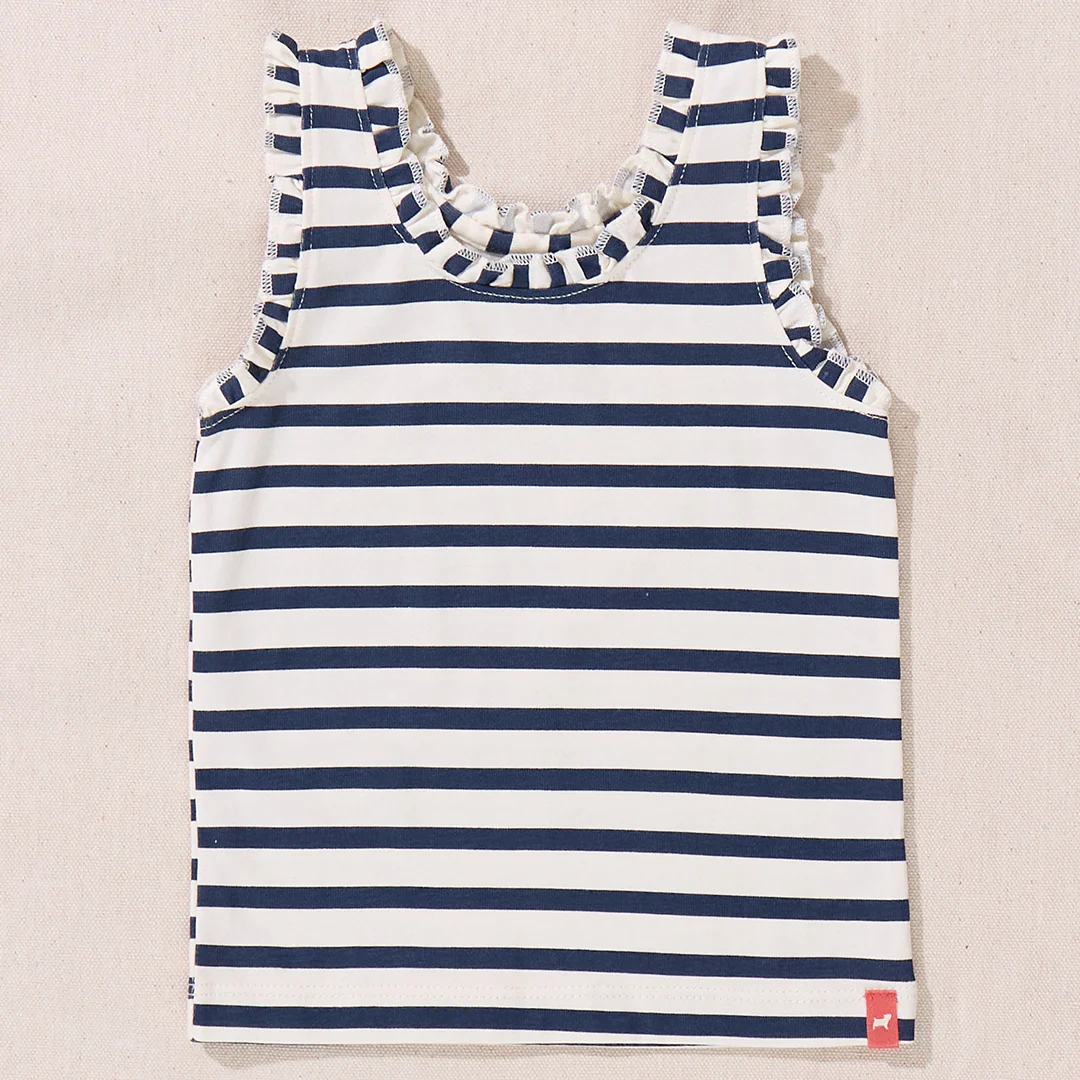 Joy Ruffle Tank - Navy Stripe
