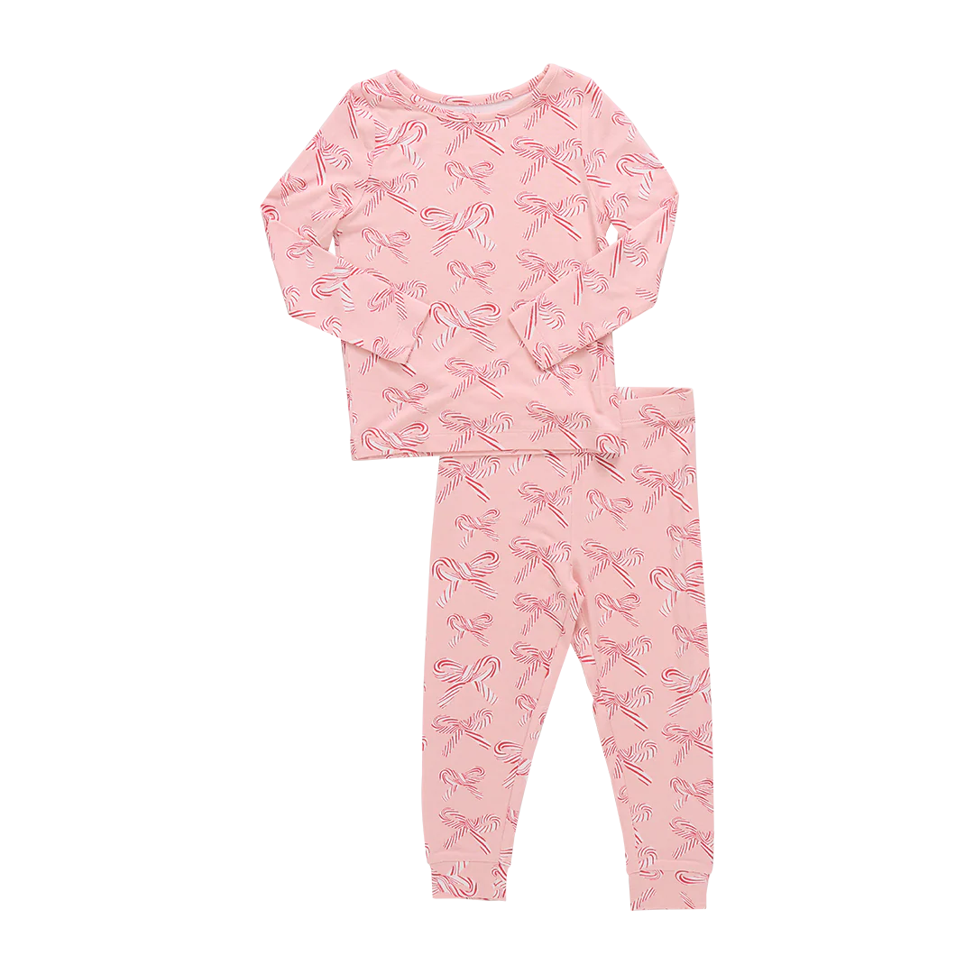 Kids Bamboo PJ Set - Candy Cane Bows