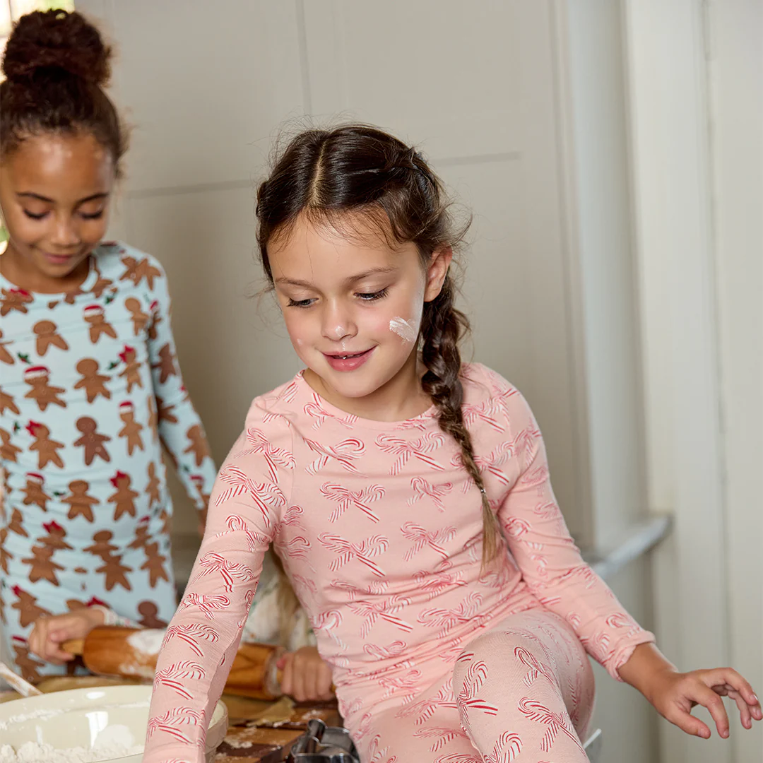 Kids Bamboo PJ Set - Candy Cane Bows - Image 2