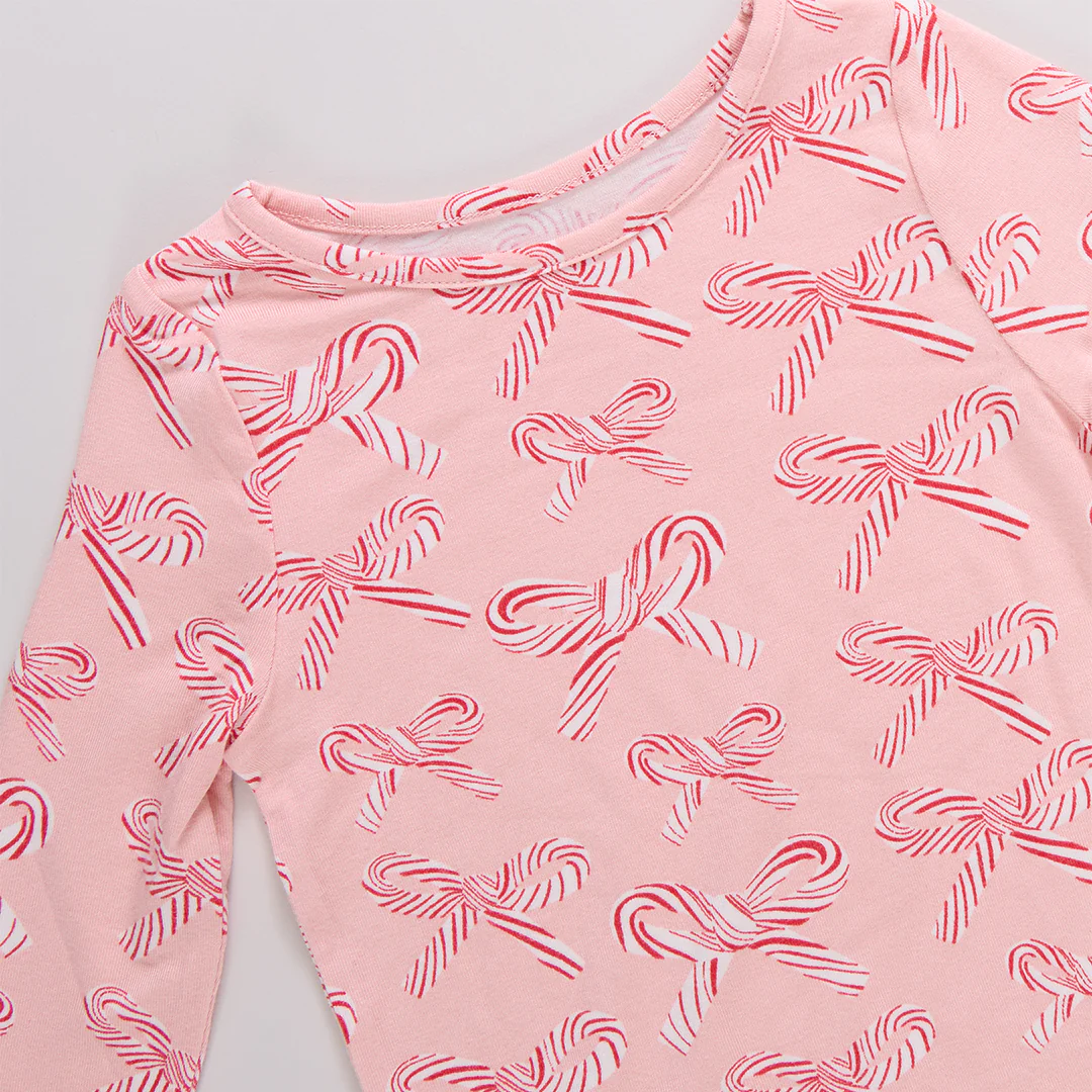 Kids Bamboo PJ Set - Candy Cane Bows - Image 5