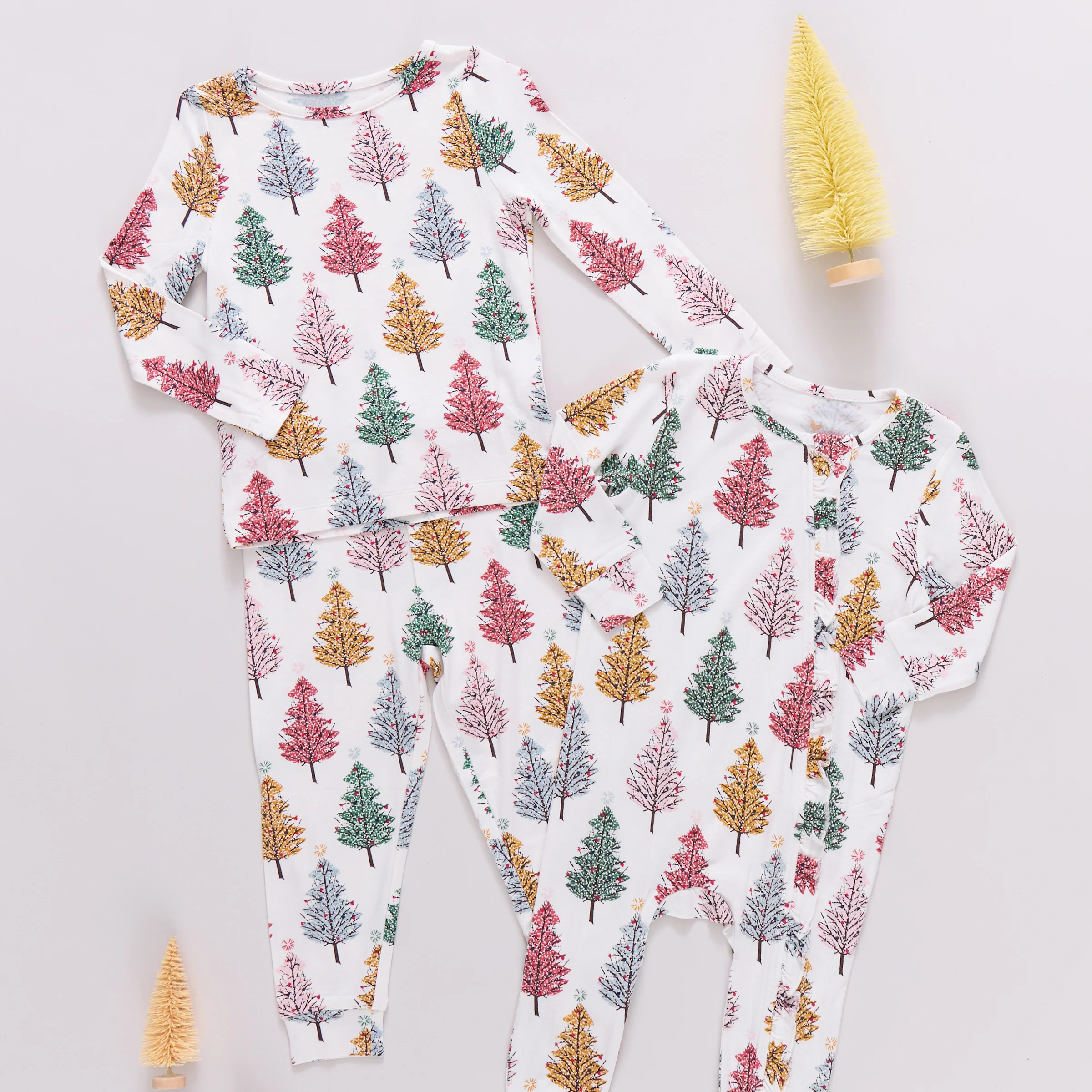Kids Bamboo PJ Set - Multi Christmas Trees - Image 2