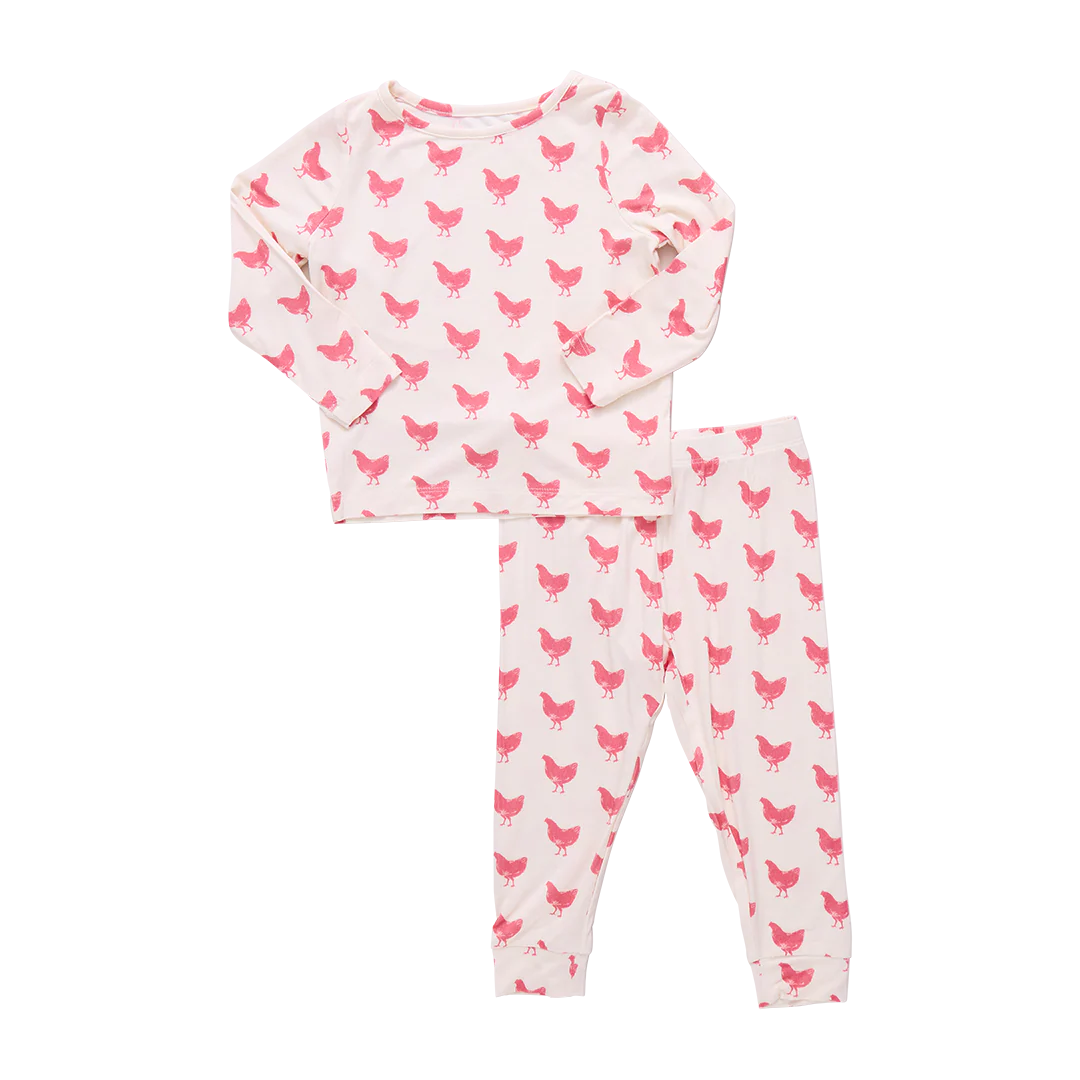 Kids Bamboo PJ Set - Pink Chickens