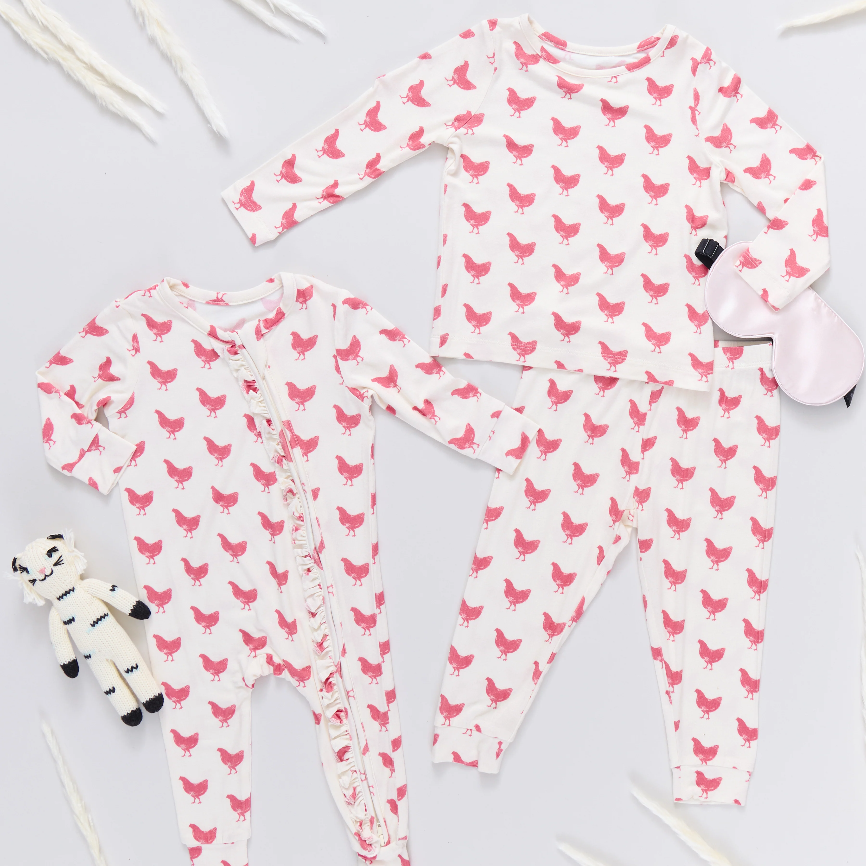 Kids Bamboo PJ Set - Pink Chickens - Image 4
