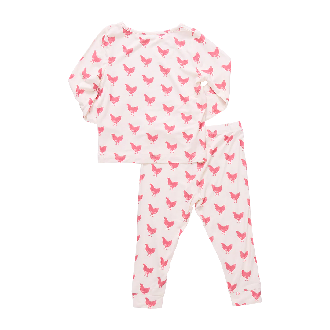 Kids Bamboo PJ Set - Pink Chickens - Image 5