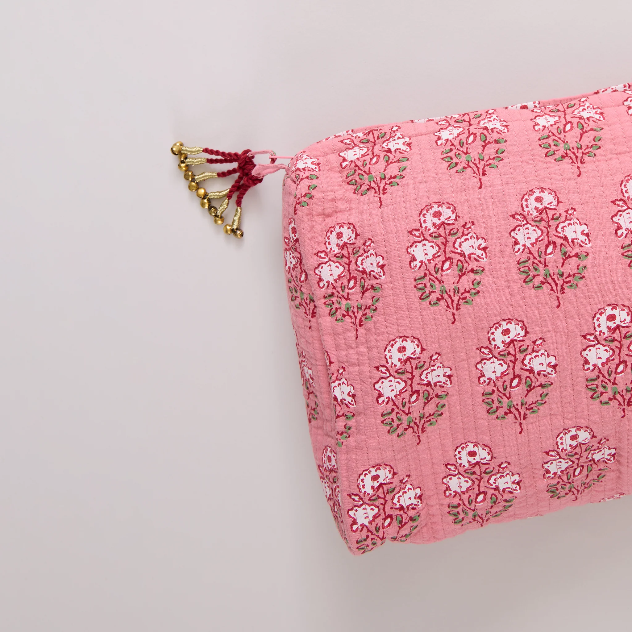 Large Quilted Pouch - Pink Strawflower - Image 3