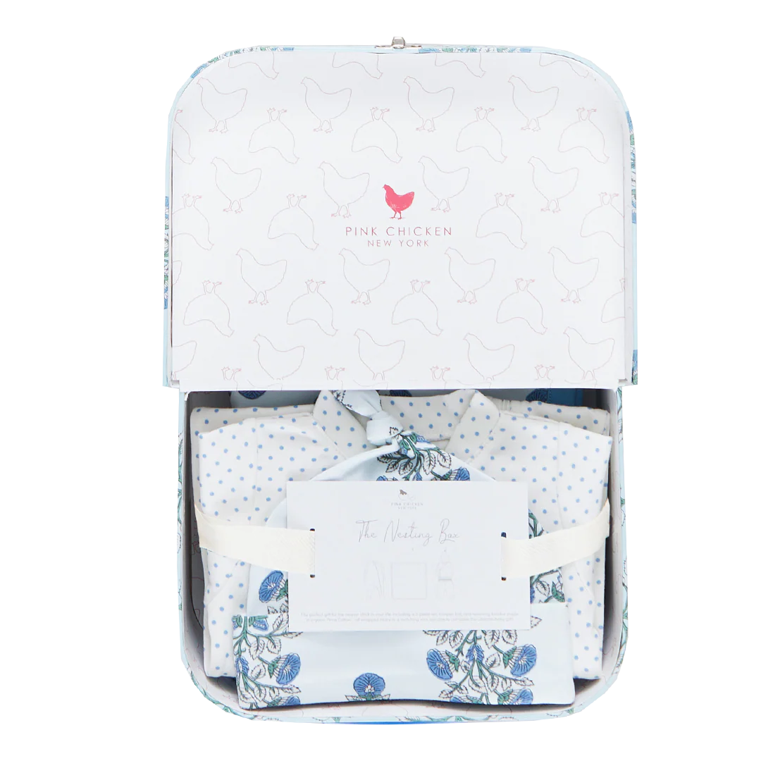 Nesting Box Baby Take Home Set - Blue Bouquet Floral Block Print - Image 2