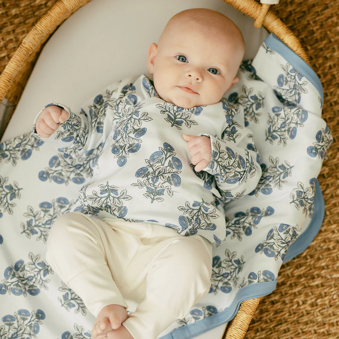 Nesting Box Baby Take Home Set - Blue Bouquet Floral Block Print - Image 3