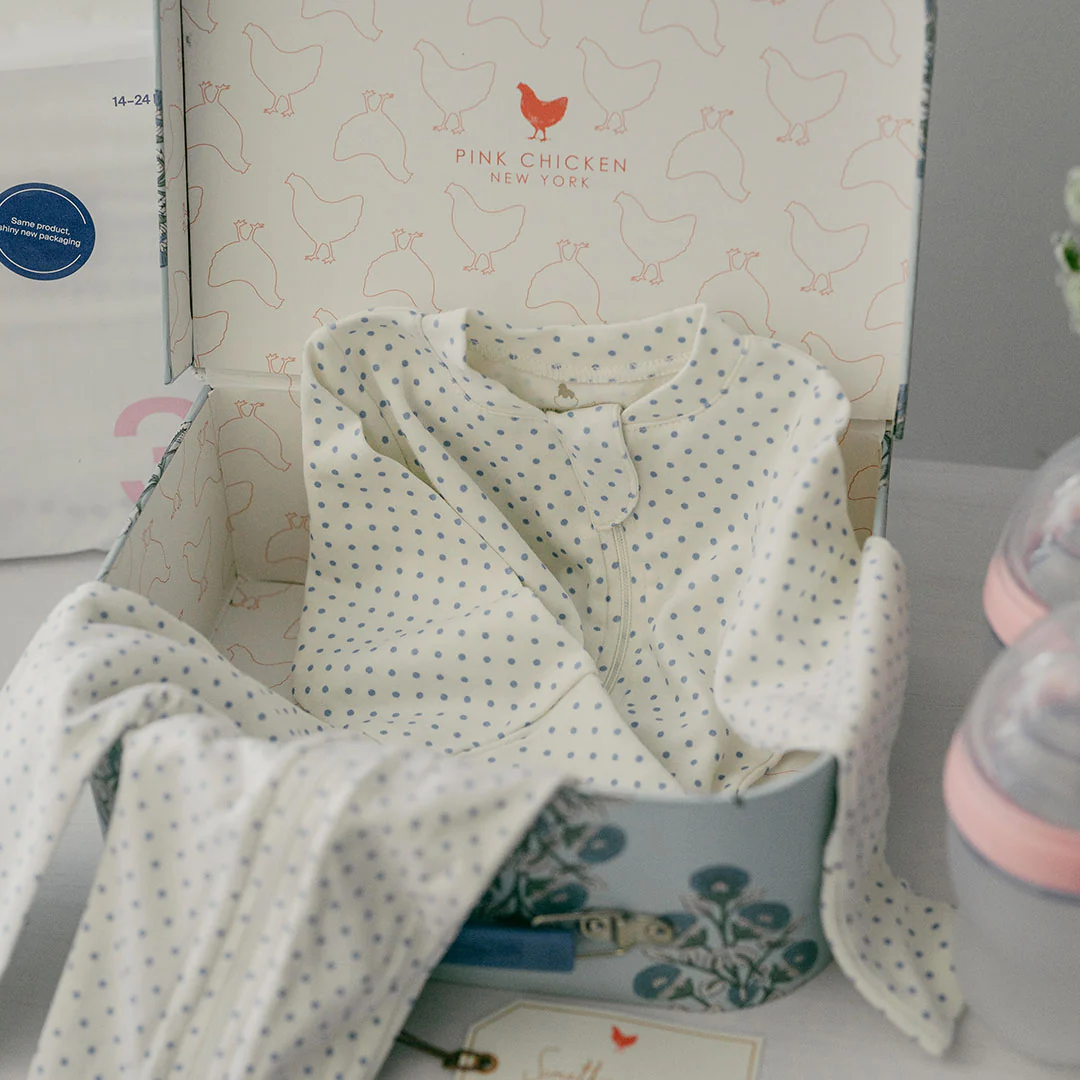 Nesting Box Baby Take Home Set - Blue Bouquet Floral Block Print - Image 7