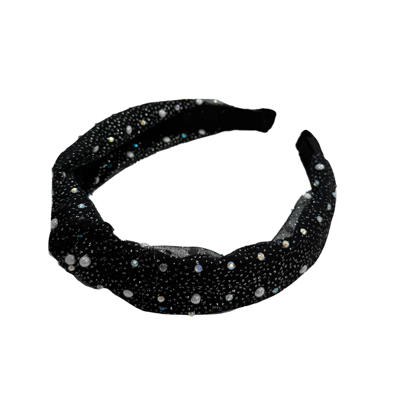 Pearly Crystal Knot Headband - Black