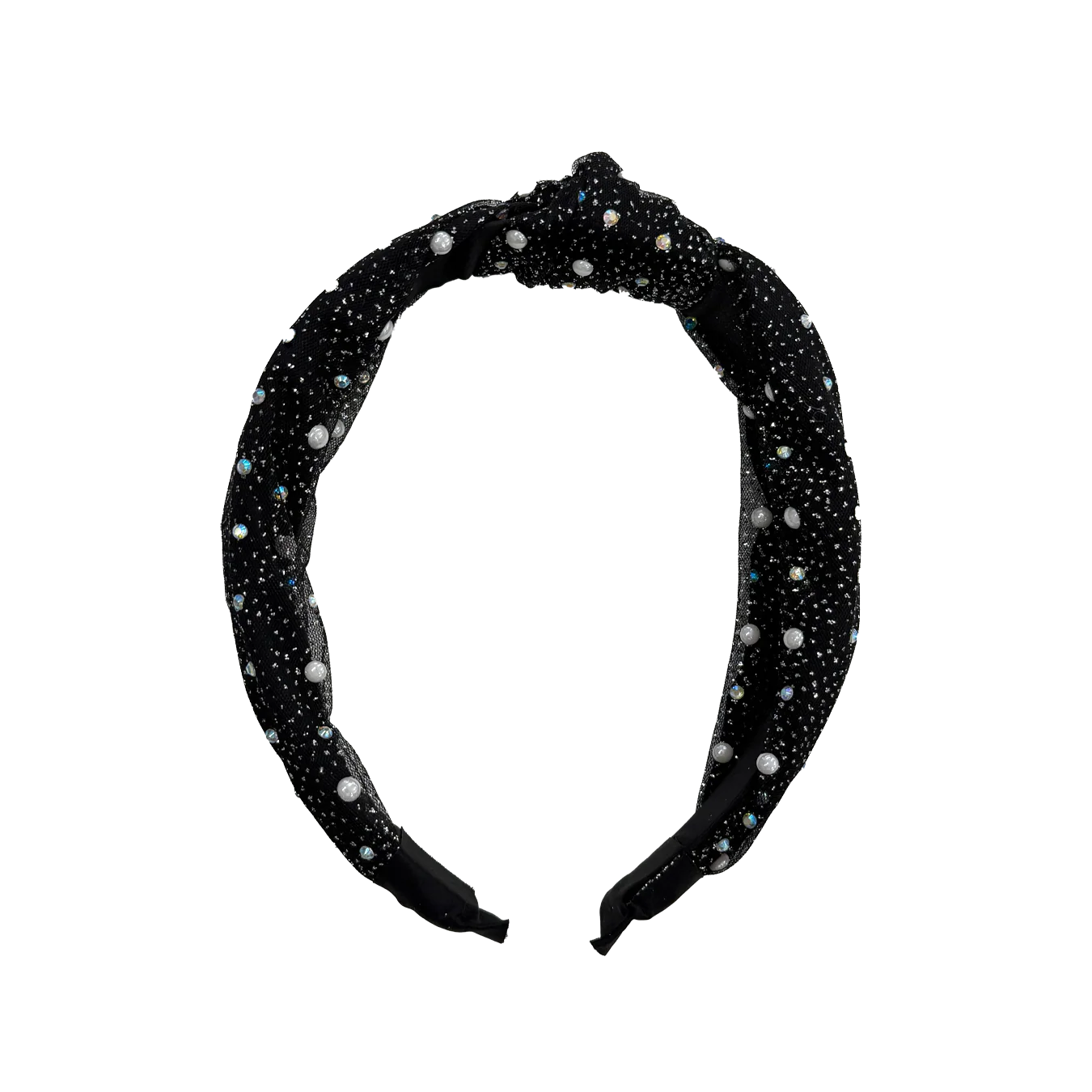 Pearly Crystal Knot Headband - Black - Image 2